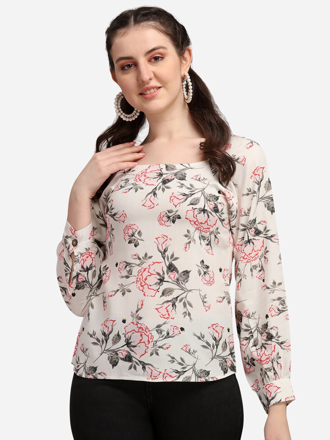 

Selvia White Floral Print Top