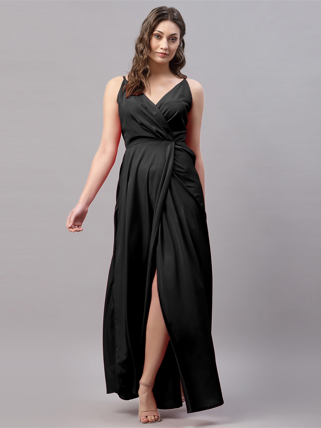 

Selvia Women Black Solid Crepe Wrap Maxi Dress