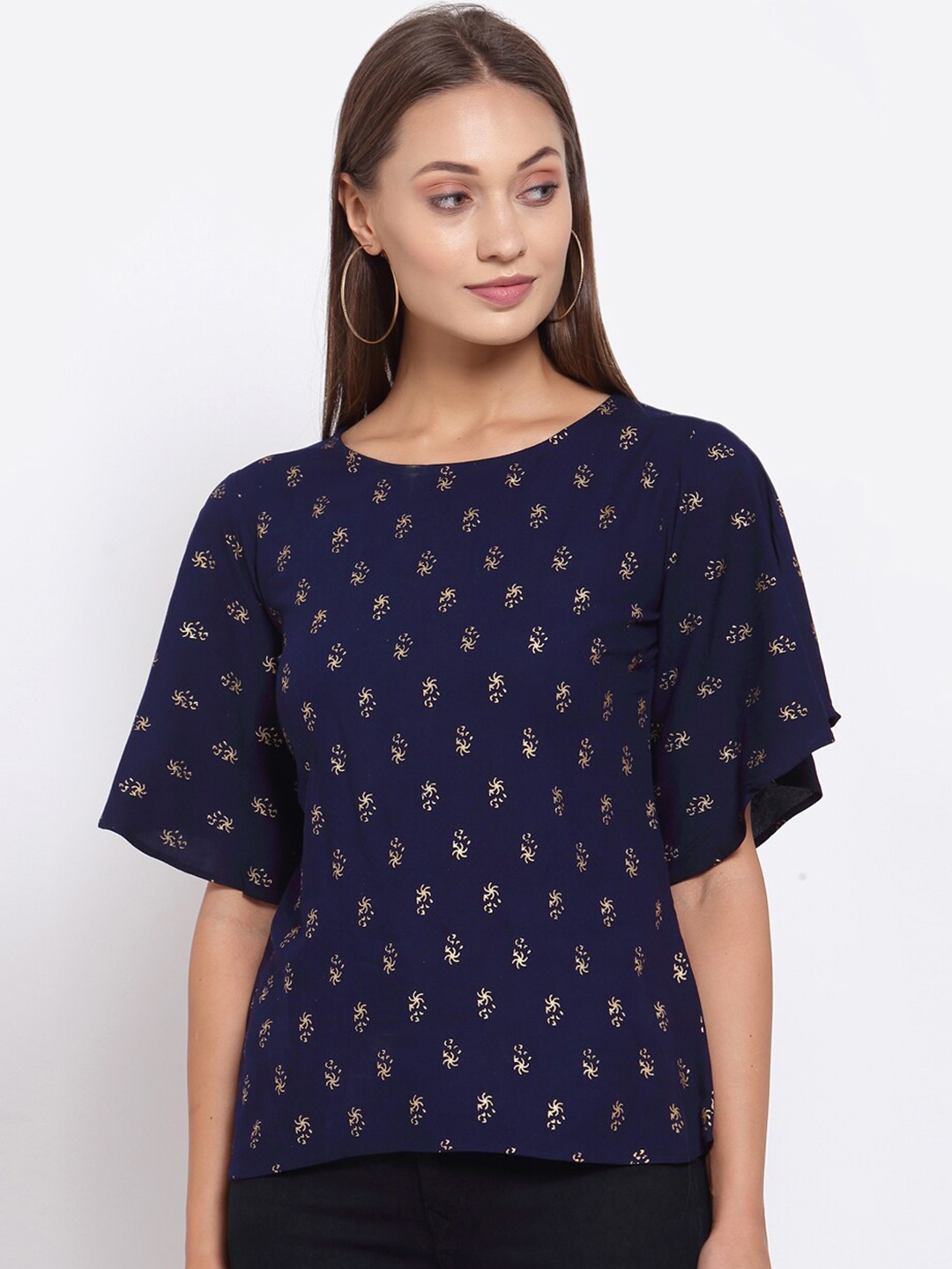 

Selvia Navy Blue Foil Print Top