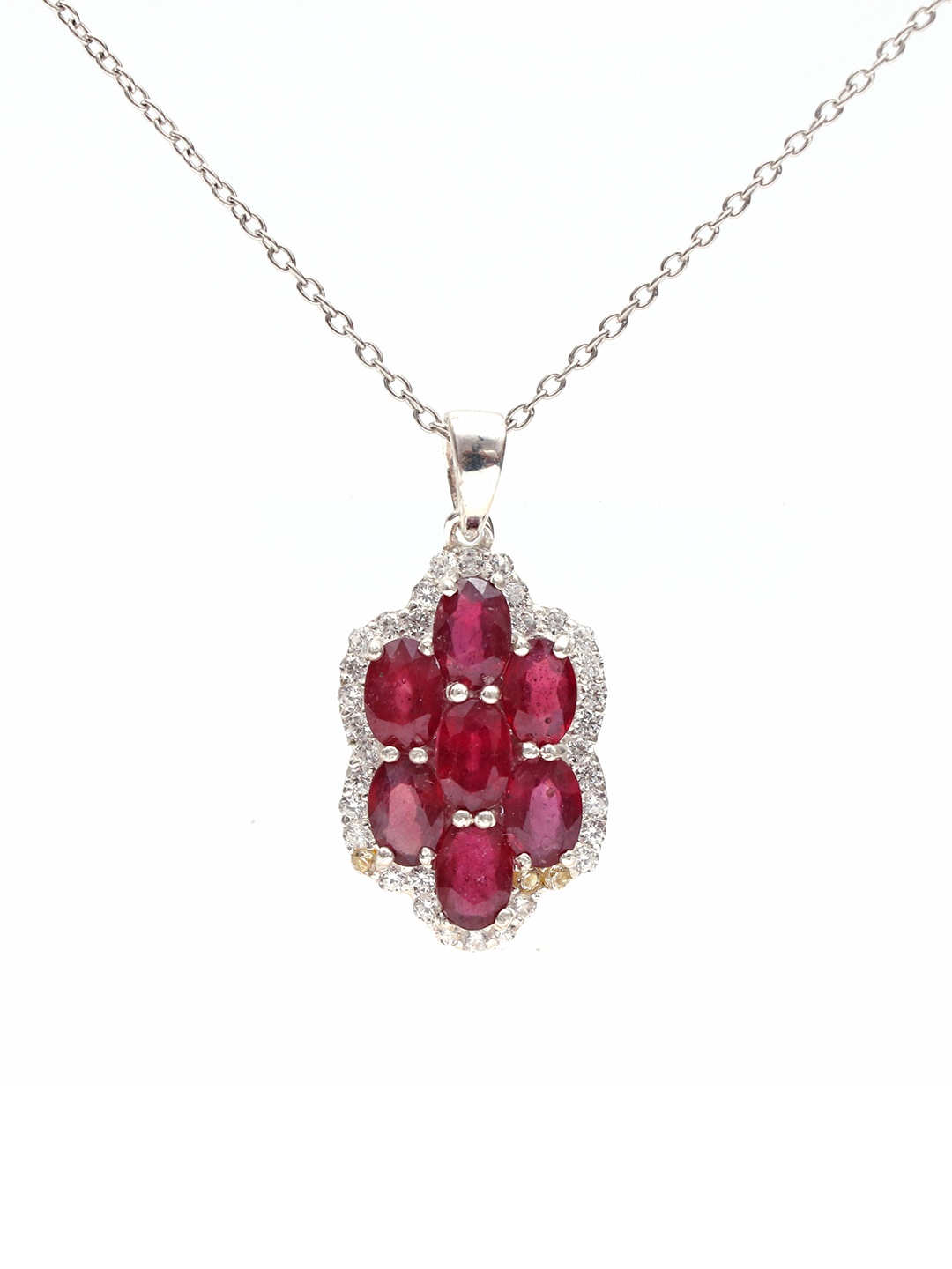 

HIFLYER JEWELS Women Rhodium-Plated & Red Ruby CZ-Studded Pendant