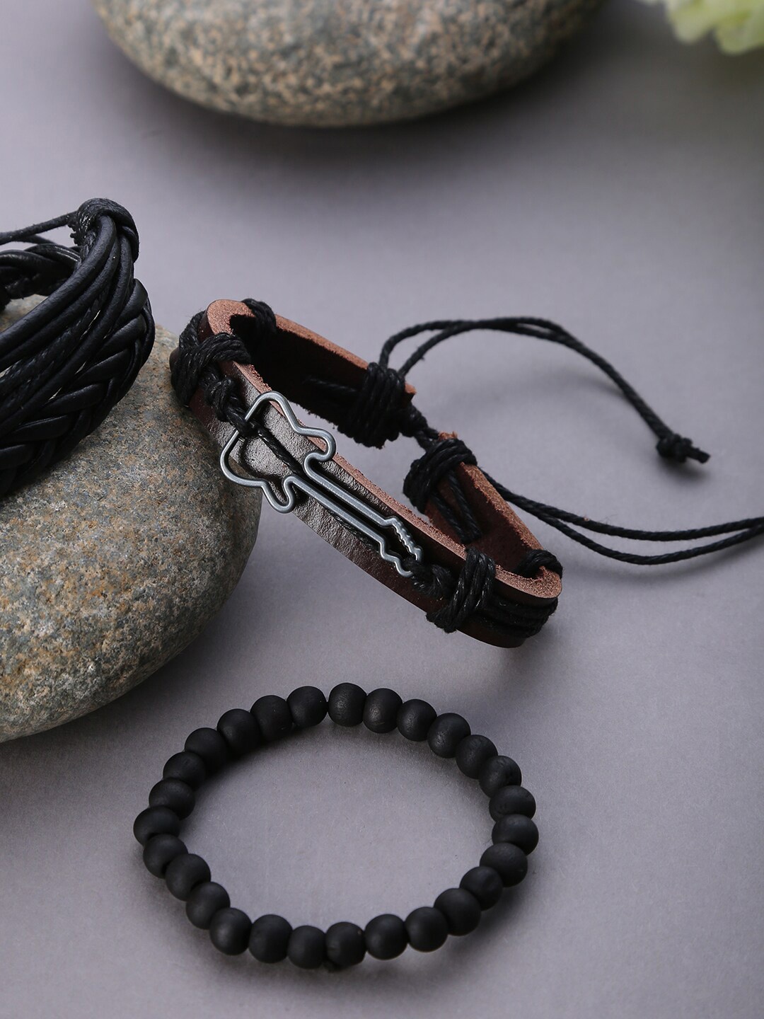 

SOHI Men 4 Black & Brown Leather Charm Bracelet