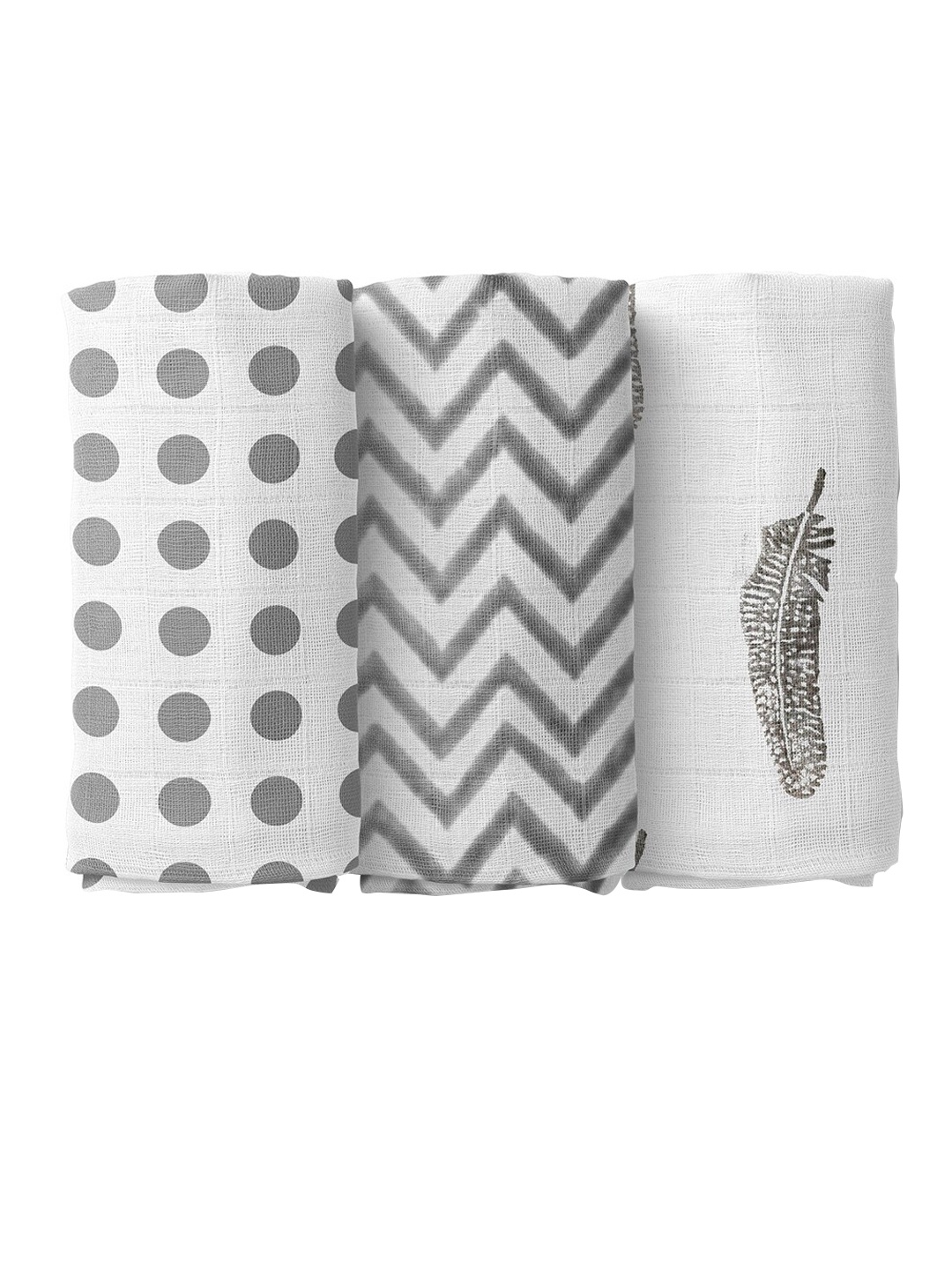 

Moms Home Infants Set Of 3 White & Grey Printed Organic Cotton Muslin Swaddles