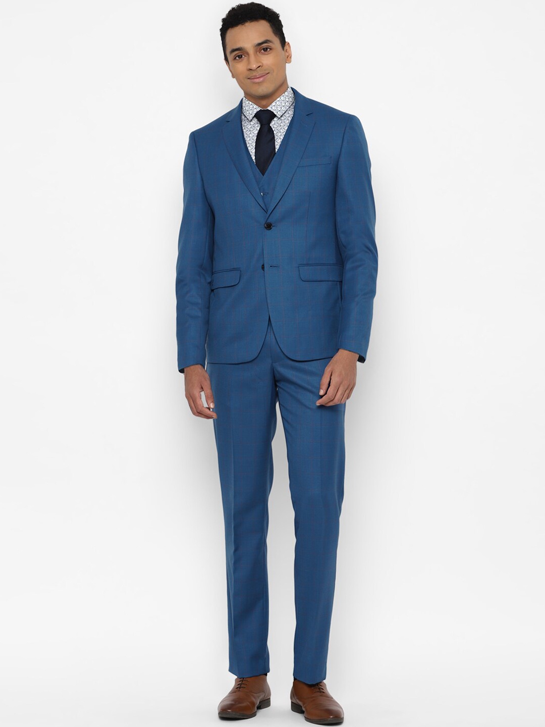 

Allen Solly Men Blue Solid Single-Breasted Slim Fit 3-Piece Formal Suit