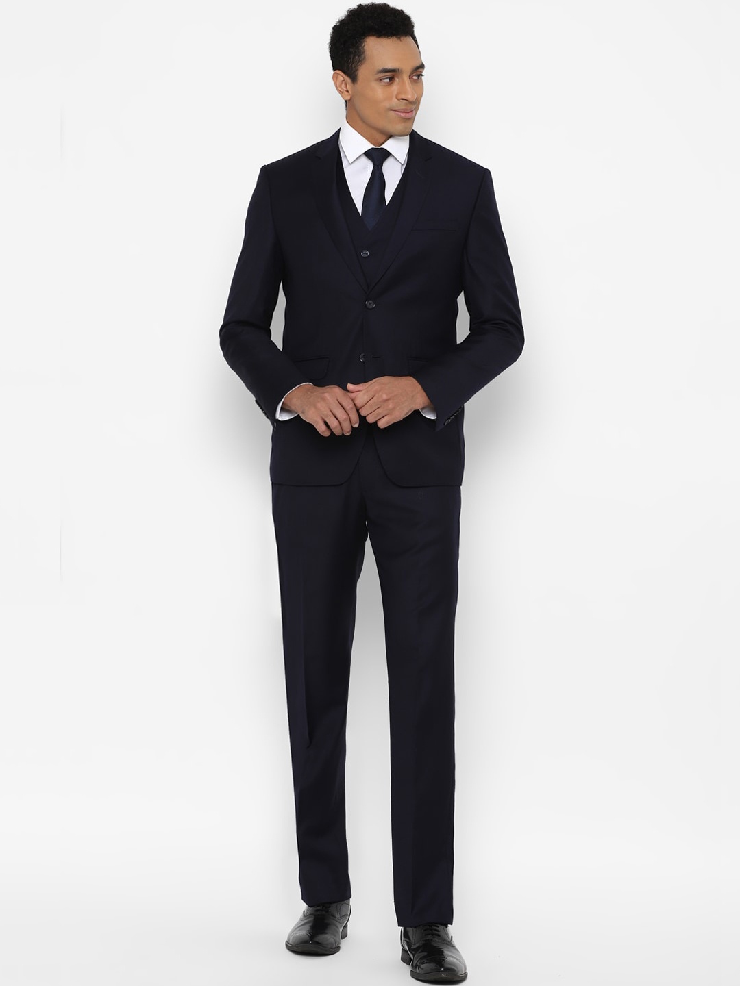 

Allen Solly Men Navy Blue & Maroon Single-Breasted Slim-Fit 3-Piece Formal Suit