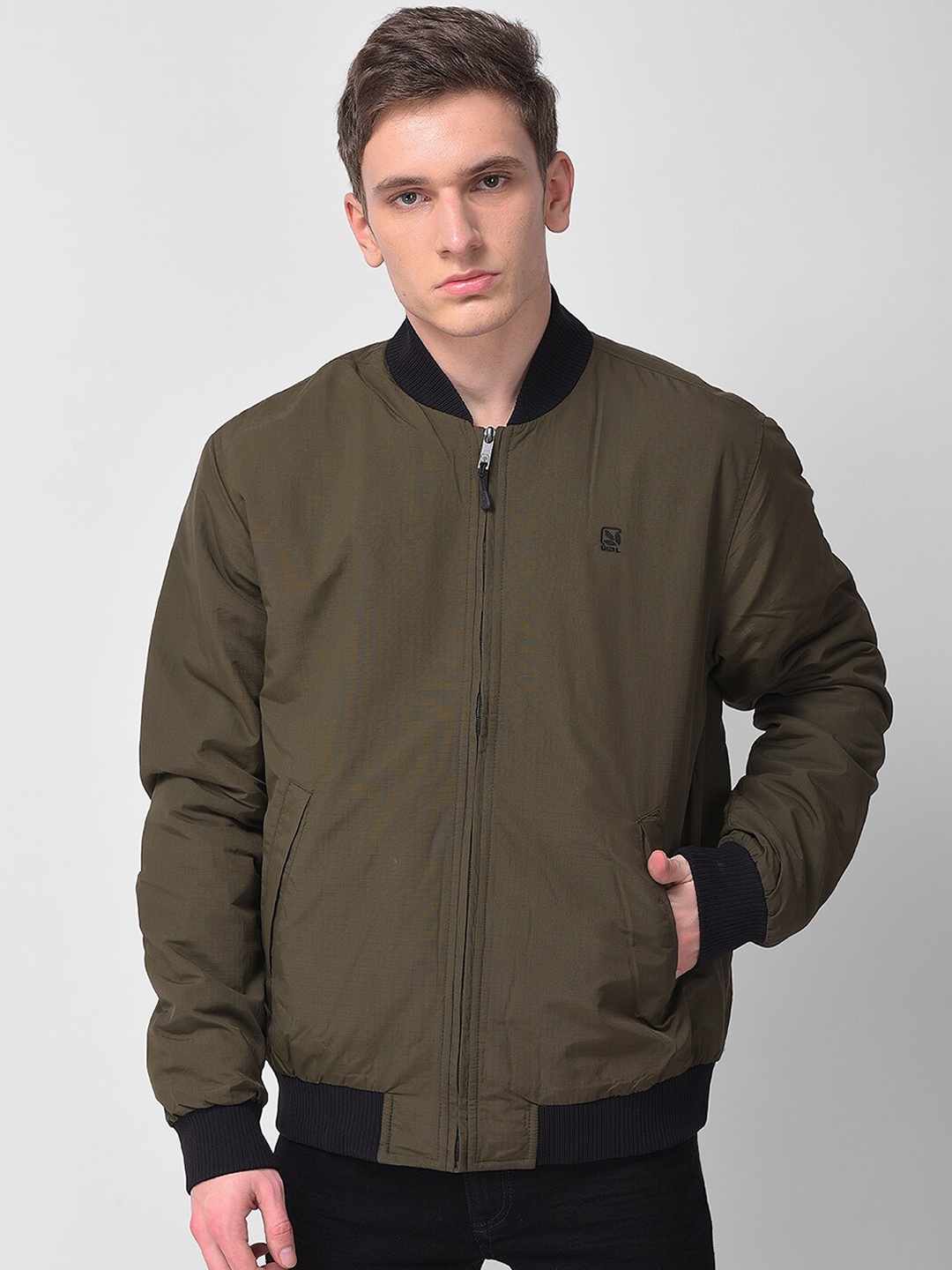 

Woodland Men Olive Green Bomber Jacket
