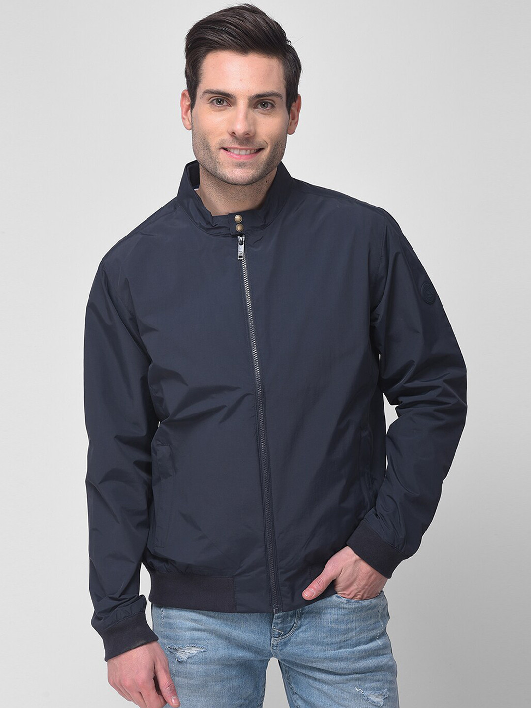 

Woodland Men Navy Blue Solid Bomber Jacket