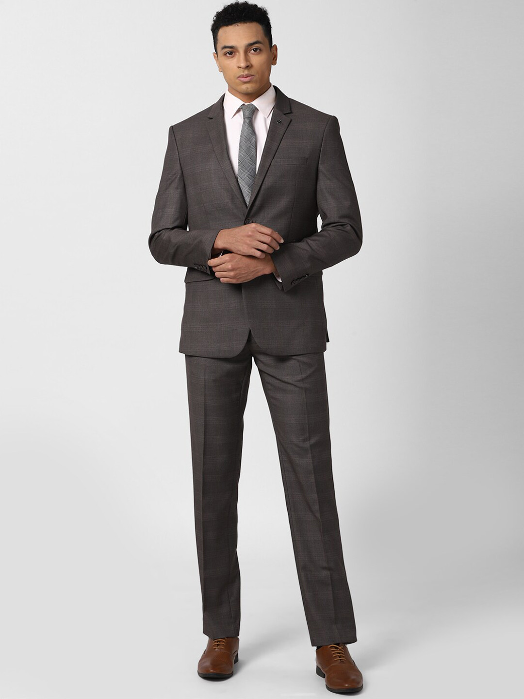 

Van Heusen Men Grey Checked Single-Breasted Slim-Fit Formal Suit