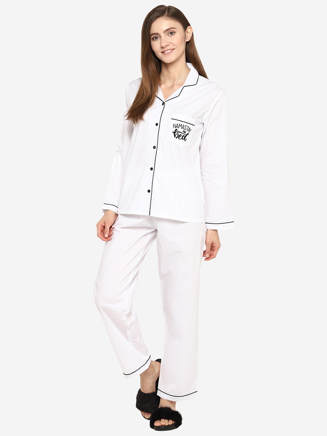 

shopbloom Women White & Black Night Suit