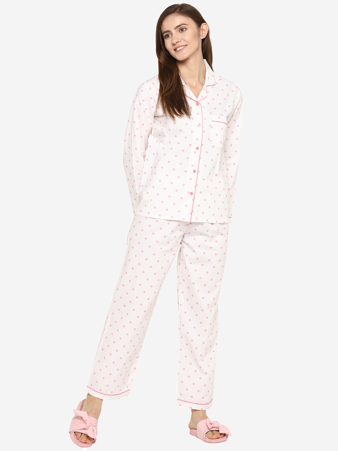 

shopbloom Women White & Pink Printed Night Suit