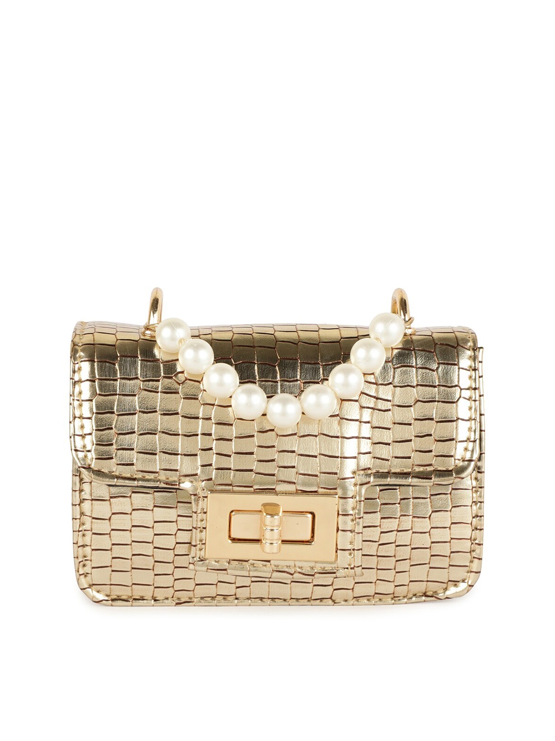 

ZEVORA Gold-Toned & White Textured Clutch