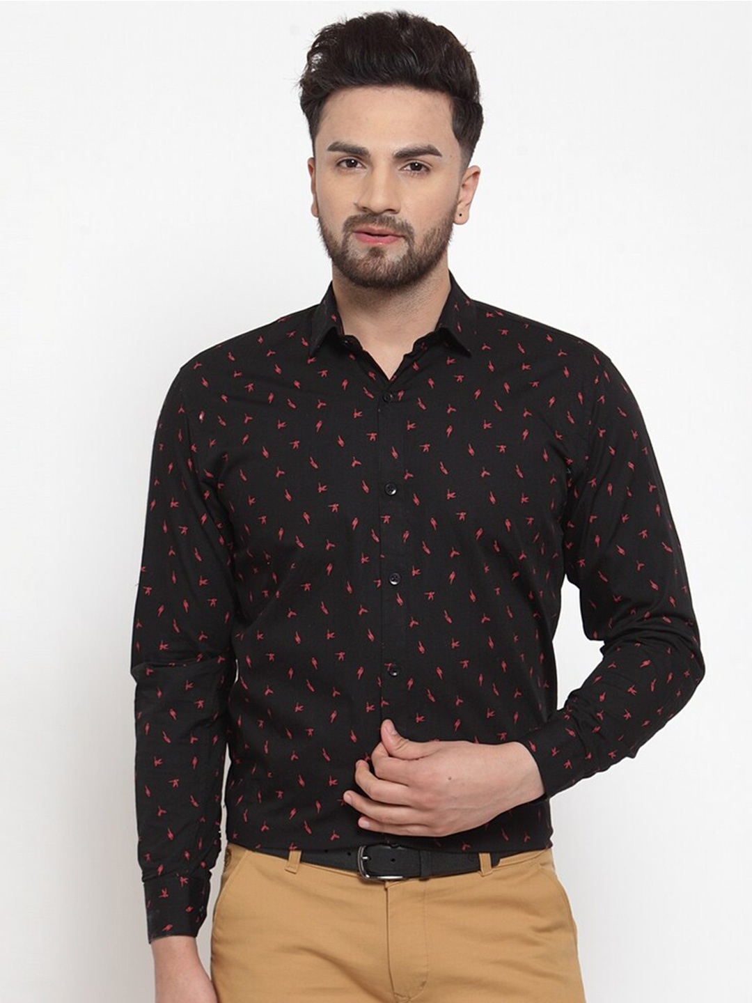 

JAINISH Men Black Classic Slim Fit Printed Cotton Formal Shirt