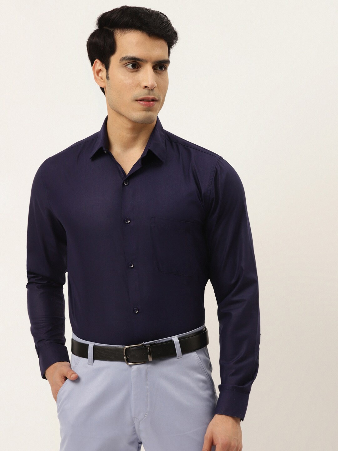 

JAINISH Men Navy Blue Solid Slim Fit Classic Formal Shirt