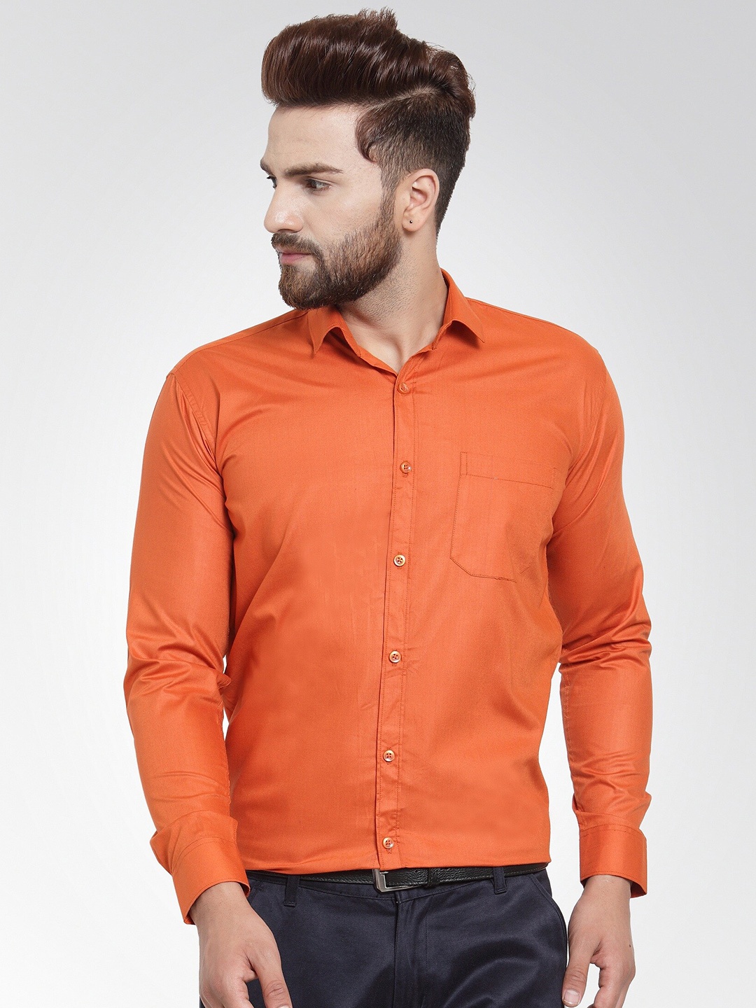 

JAINISH Men Orange Solid Classic Cotton Casual Shirt