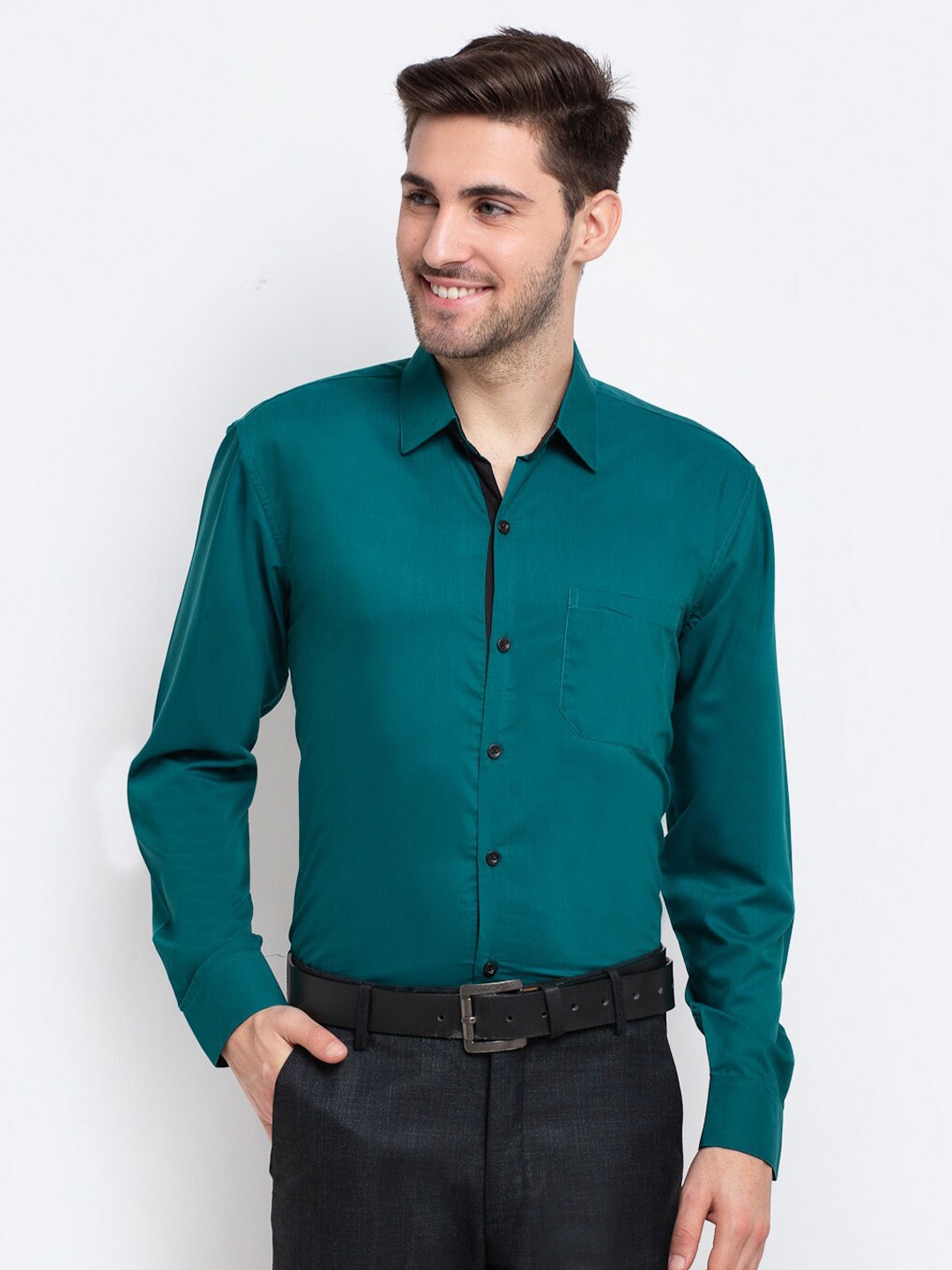 

JAINISH Men Teal Green Classic Slim Fit Cotton Casual Shirt
