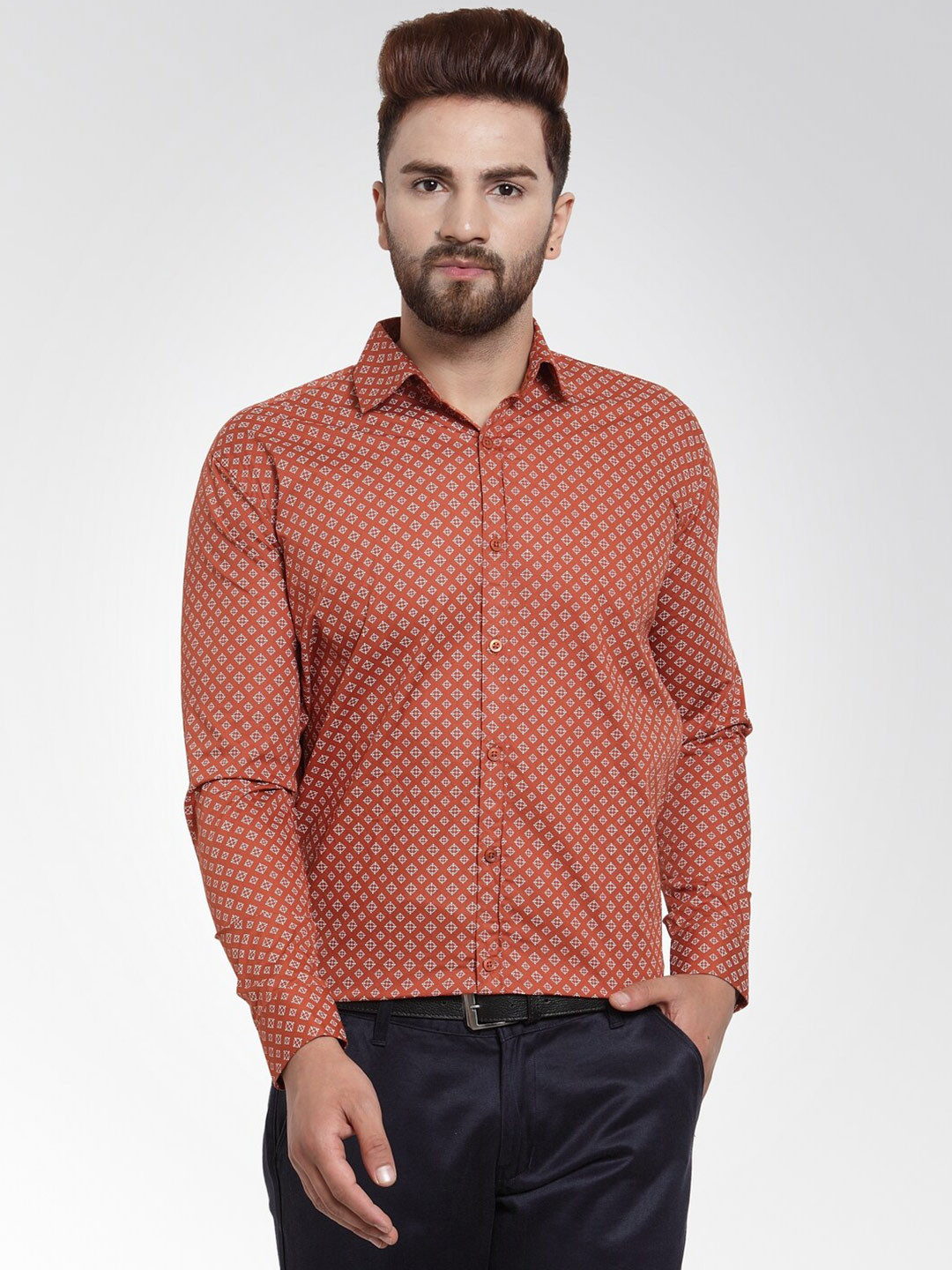 

JAINISH Men Rust Classic Printed Casual Shirt