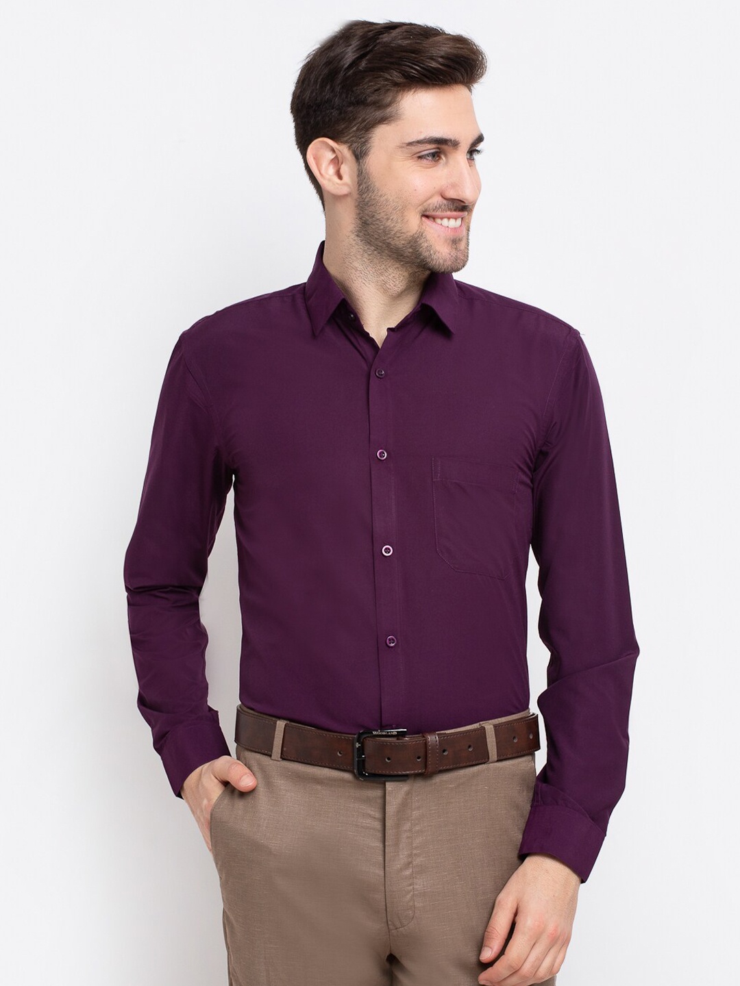 

JAINISH Men Burgundy Classic Smart Slim Fit Formal Shirt