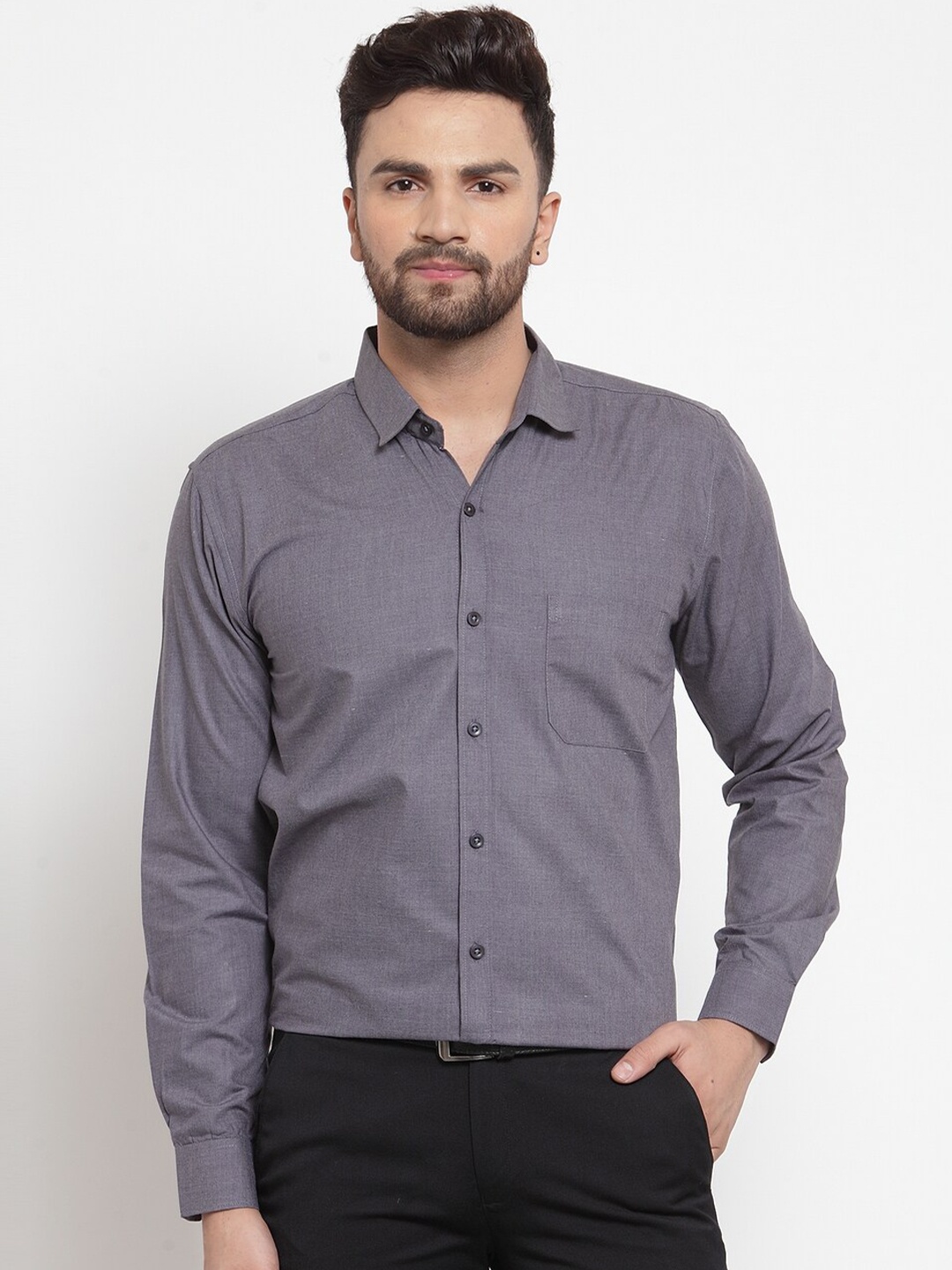 

JAINISH Men Charcoal Grey Classic Formal Shirt