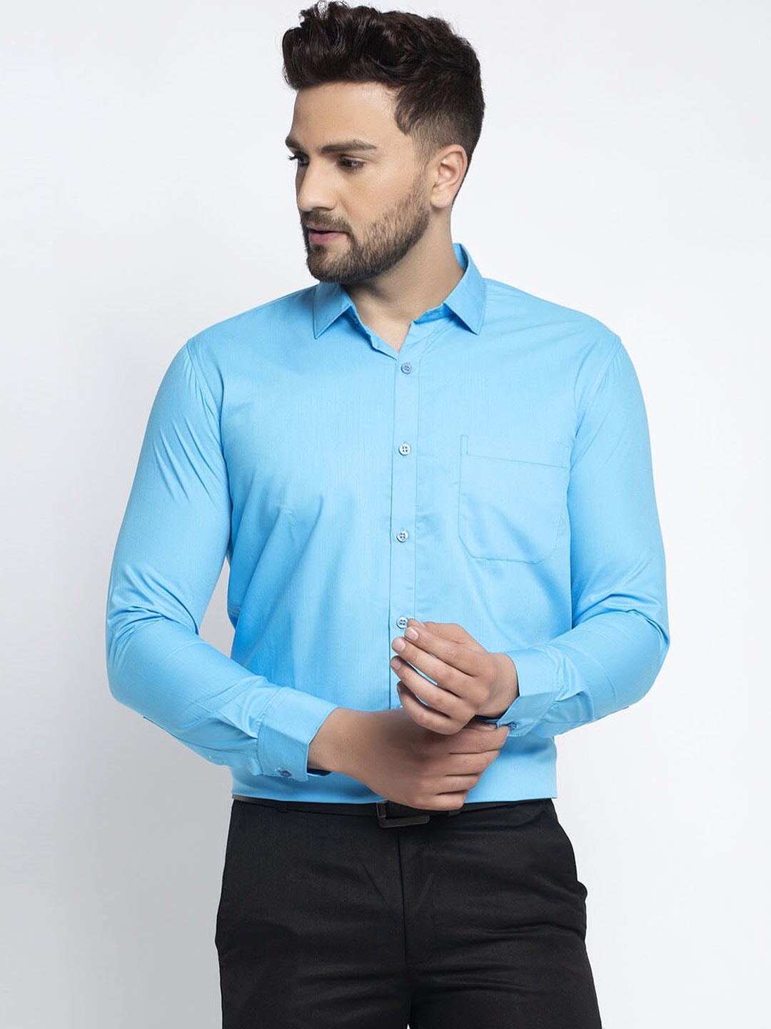 

JAINISH Men Turquoise Blue Classic Slim Fit Formal Shirt