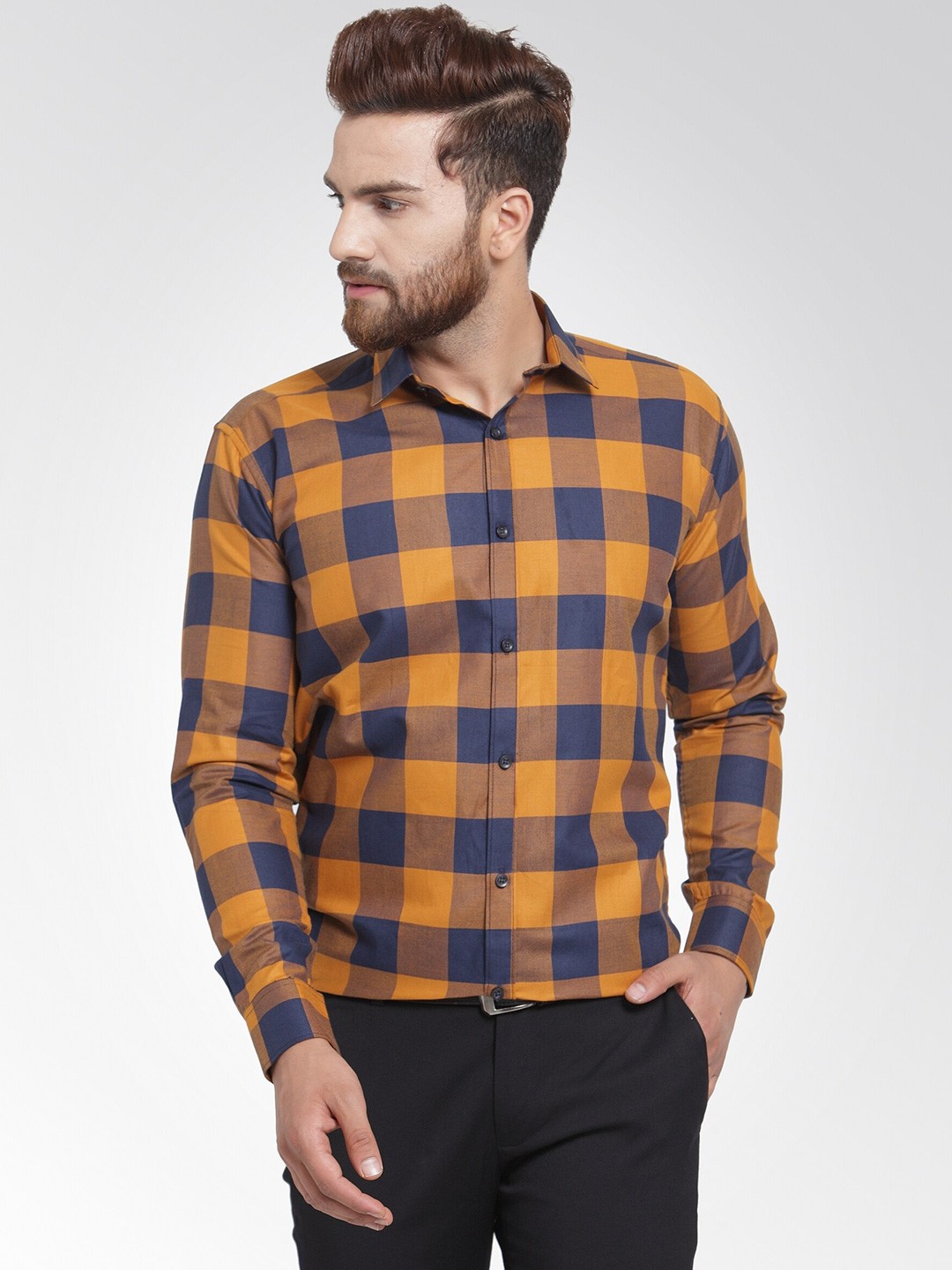 

JAINISH Men Mustard Classic Slim Fit Checked Cotton Casual Shirt