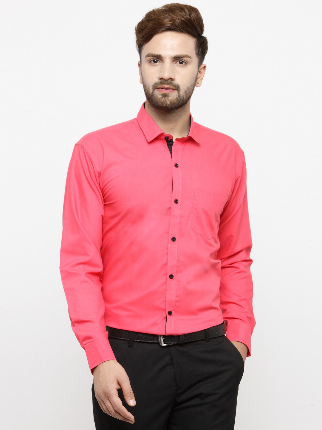

JAINISH Men Coral Solid Classic Cotton Formal Shirt