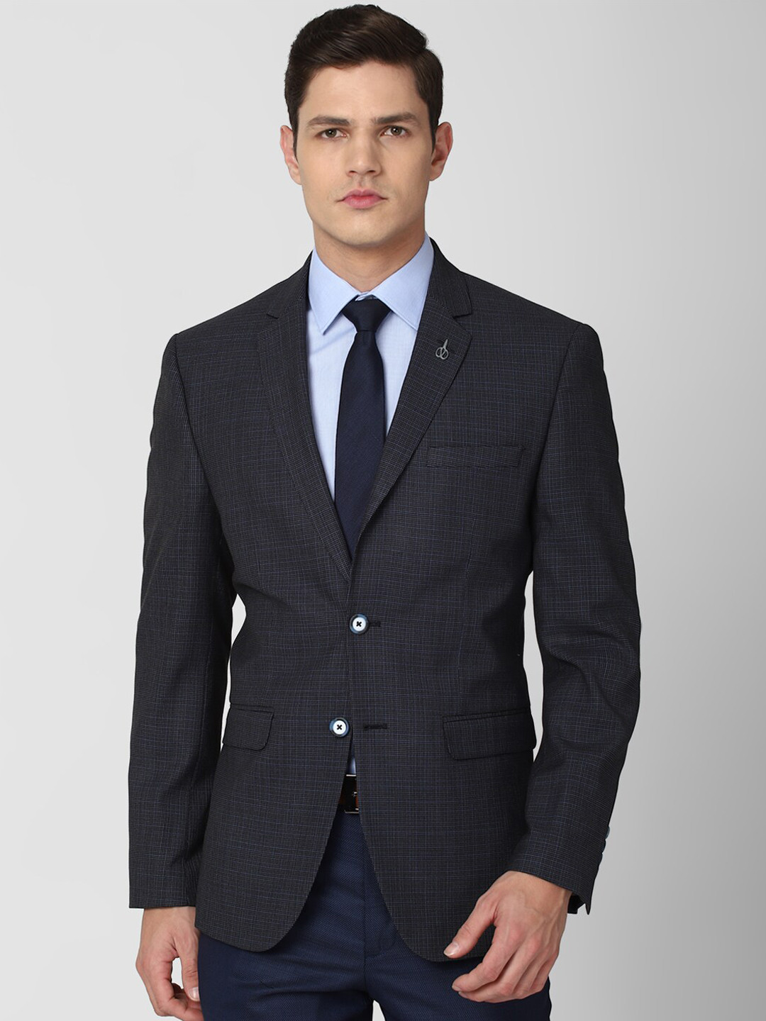 

Van Heusen Men Grey Checked Single-Breasted Slim-Fit Formal Blazer