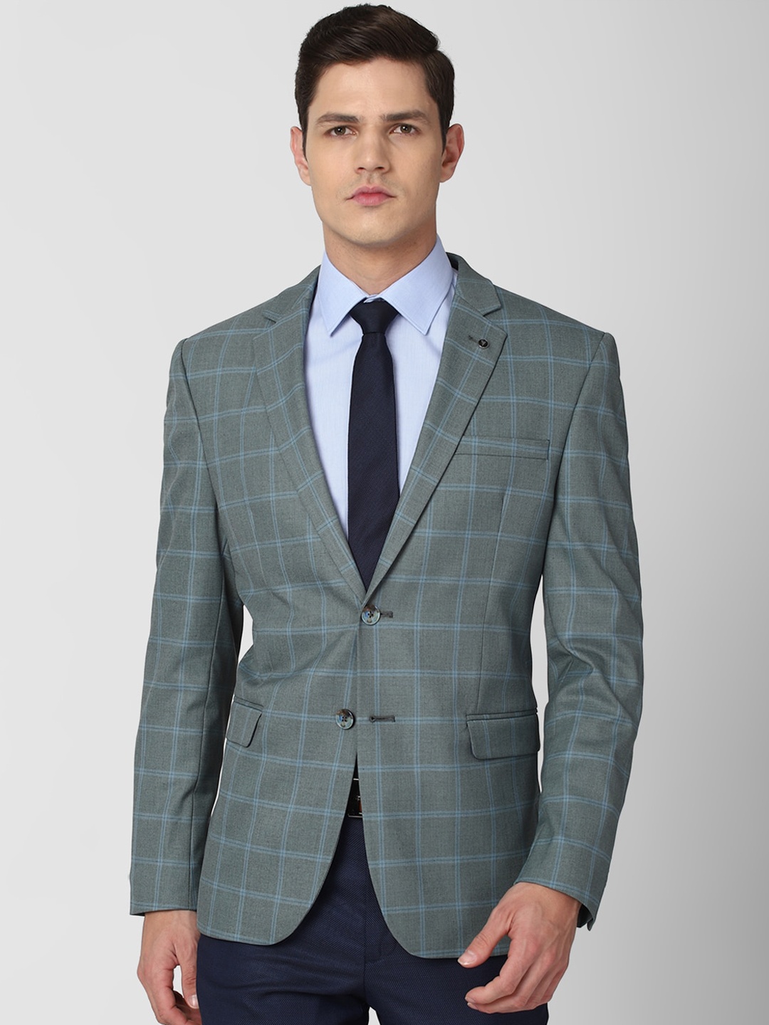 

Van Heusen Men Grey Checked Slim-Fit Single-Breasted Formal Blazer