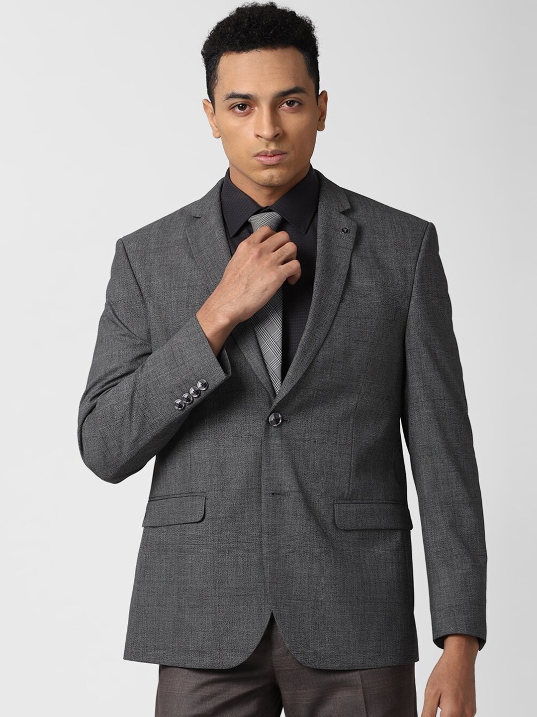 

Van Heusen Men Grey Checked Single-Breasted Slim-Fit Formal Blazer
