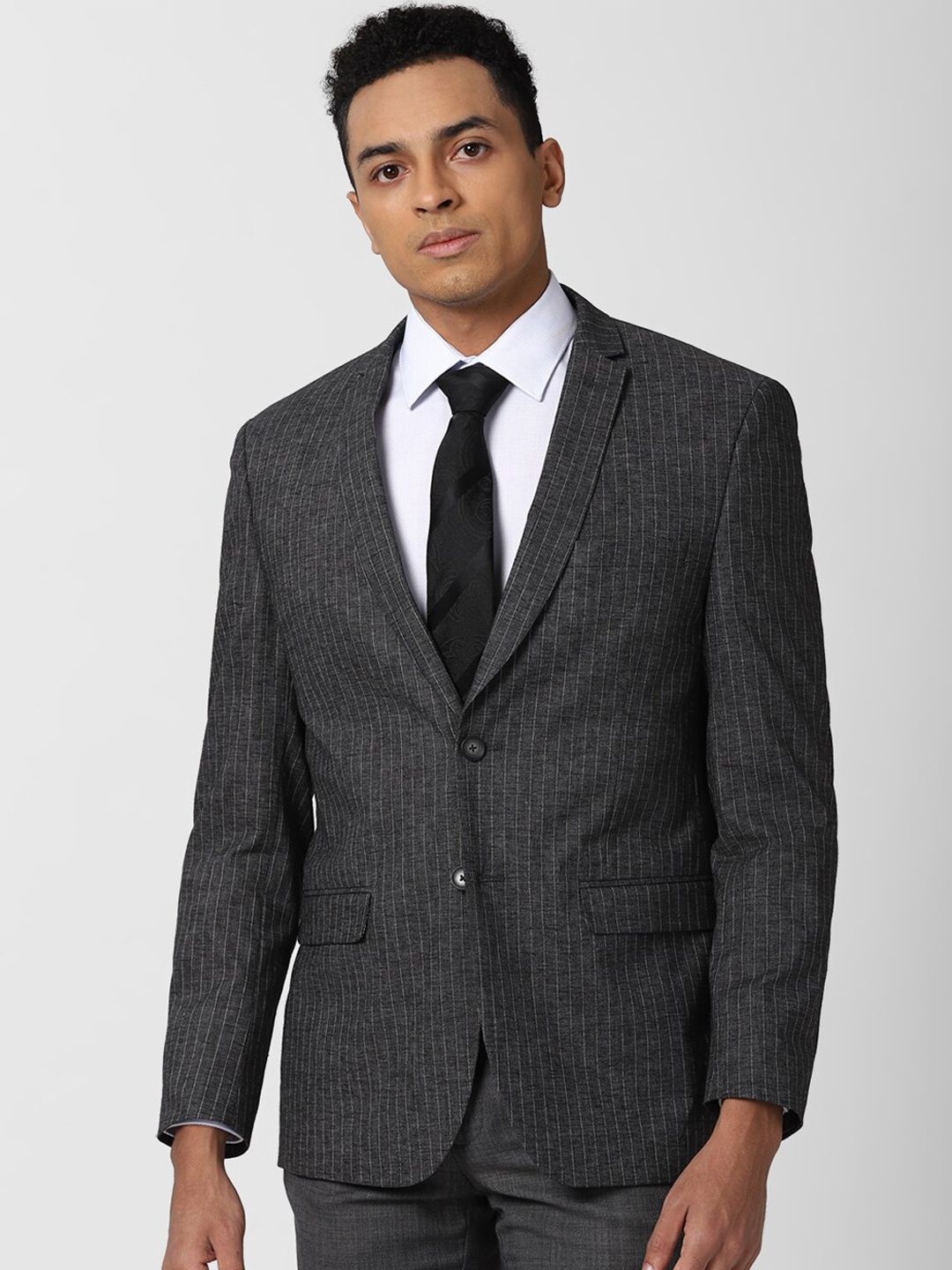 

Van Heusen Men Grey Striped Slim-Fit Single Breasted Formal Blazer