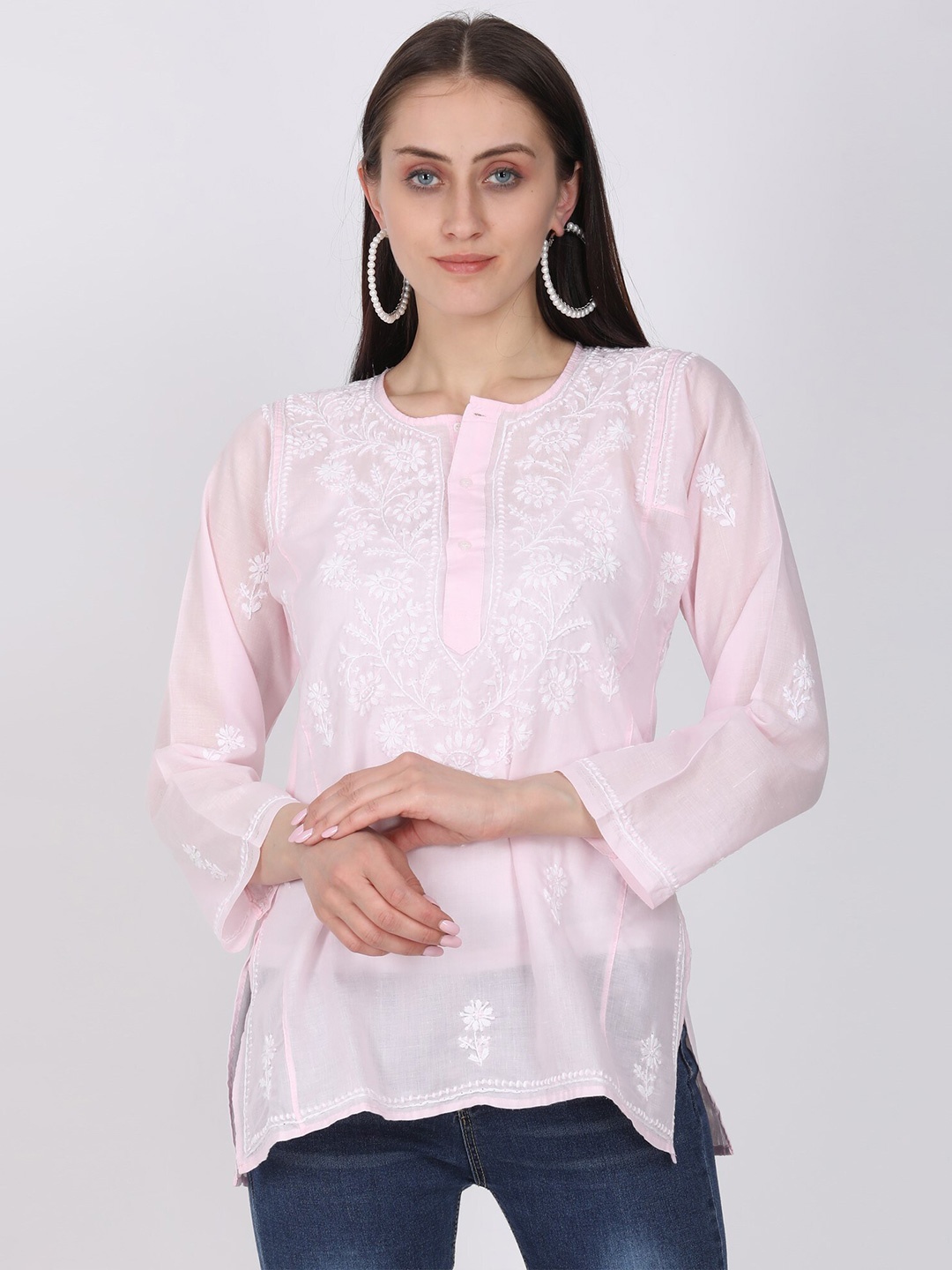 

PARAMOUNT CHIKAN Pink & pink diamond Ethnic Motifs Embroidered Chikankari Chikankari Kurti
