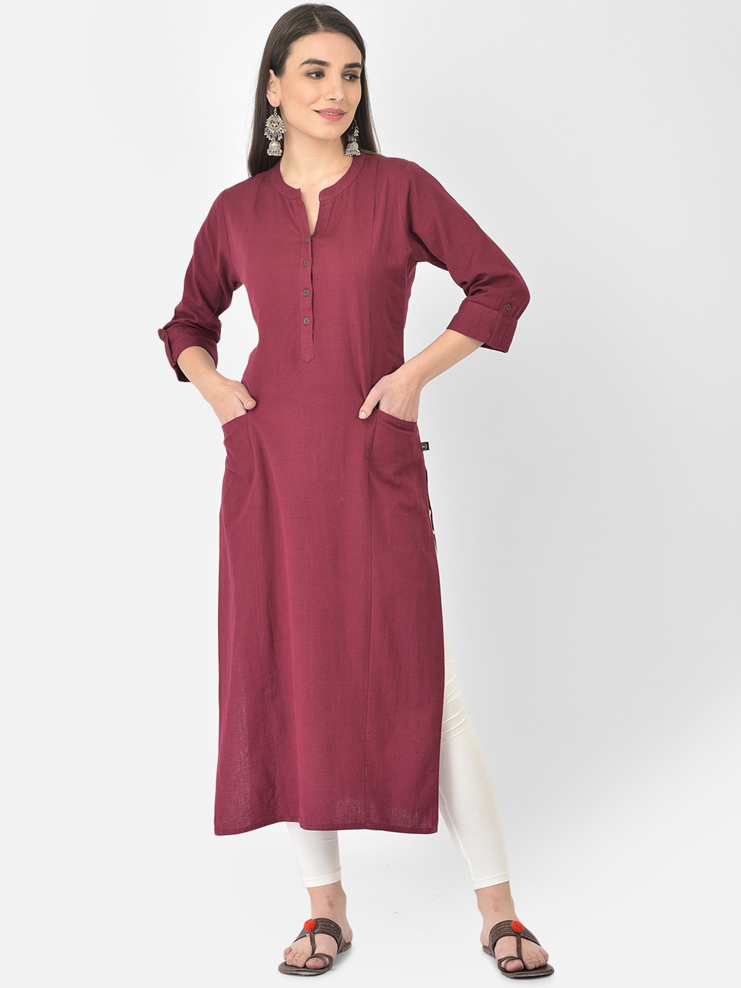 

Pistaa Women Magenta Solid Kurta
