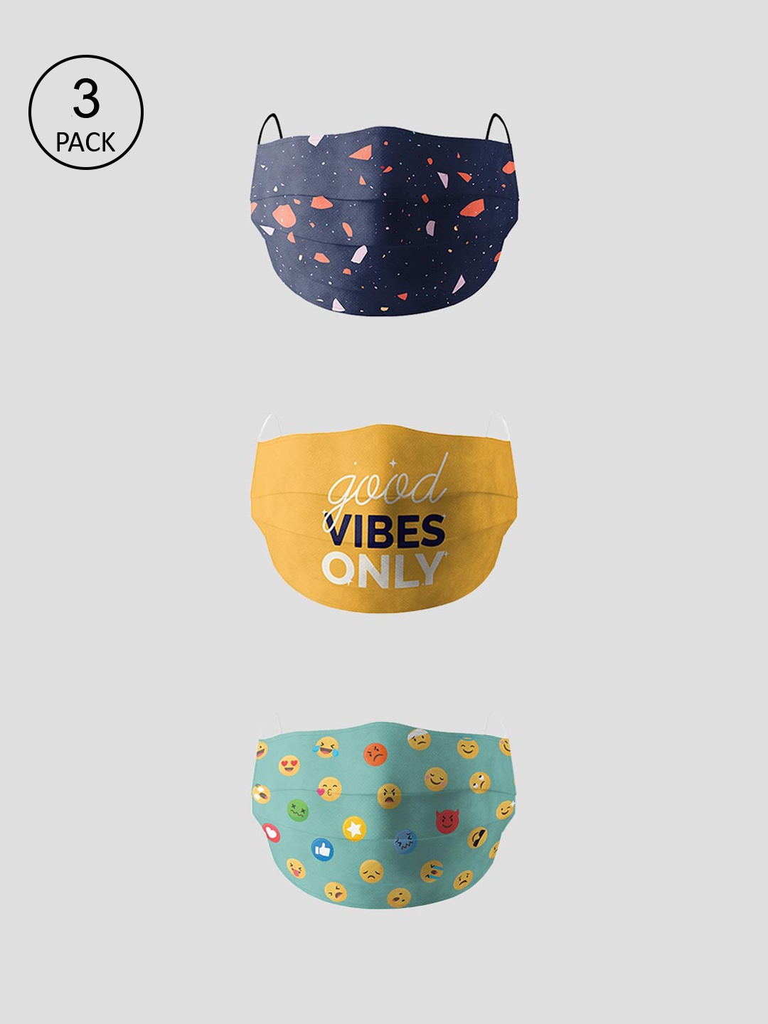 

Soxytoes Unisex Pack of 3 Multicolored Printed Reusable100% Cotton Face Mask, Multi