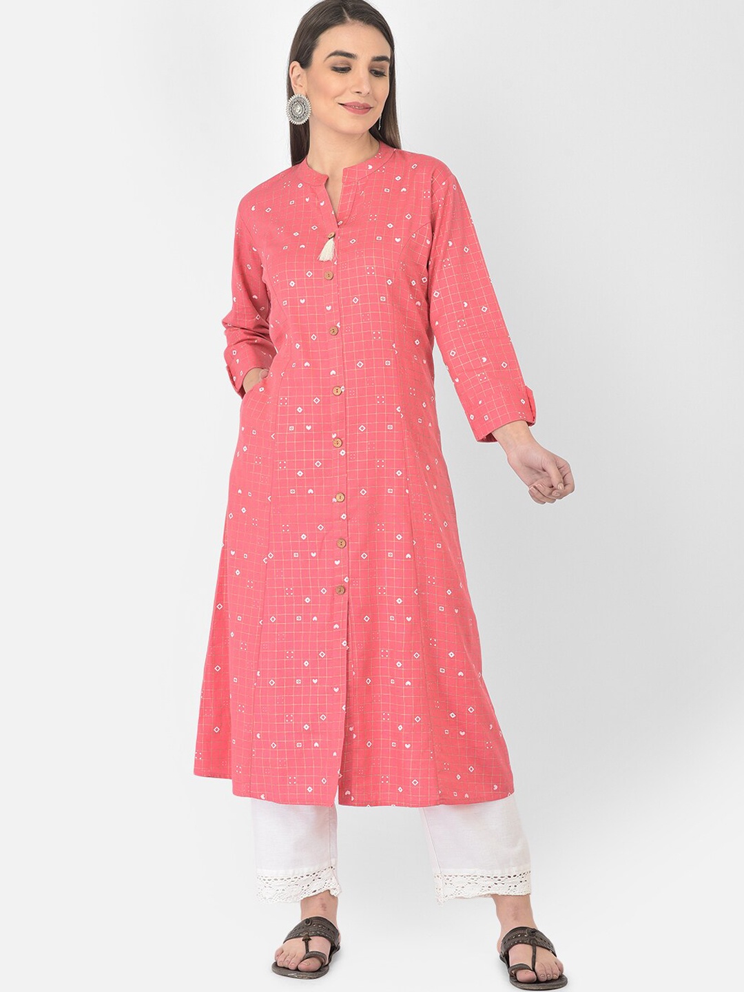 Pistaa Women Pink Floral Printed Cotton Kurta