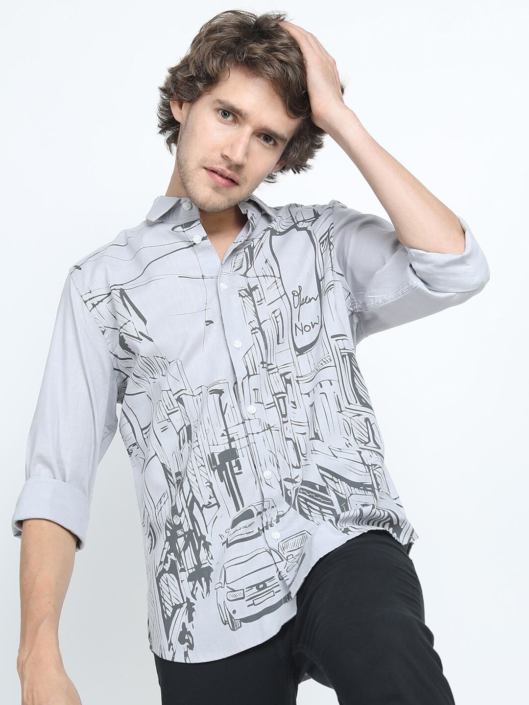 

KETCH Men Grey Slim Fit Printed Cotton Casual Shirt