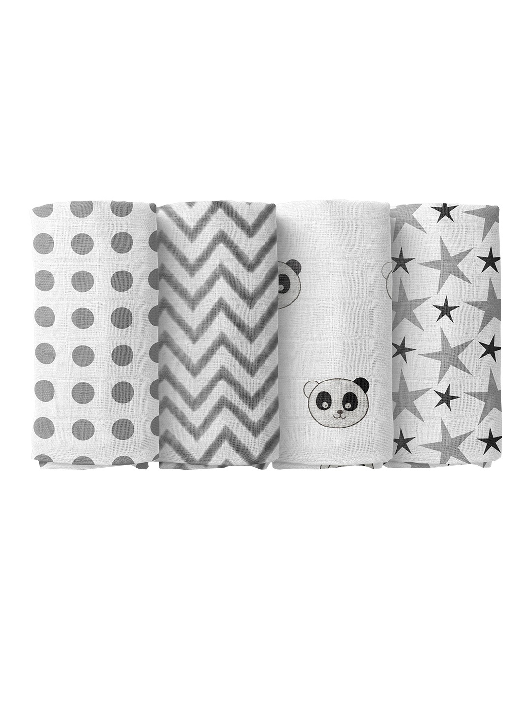 

Moms Home Infants Kids Set Of 3 Grey & White Printed Organic Cotton Muslin Swaddle