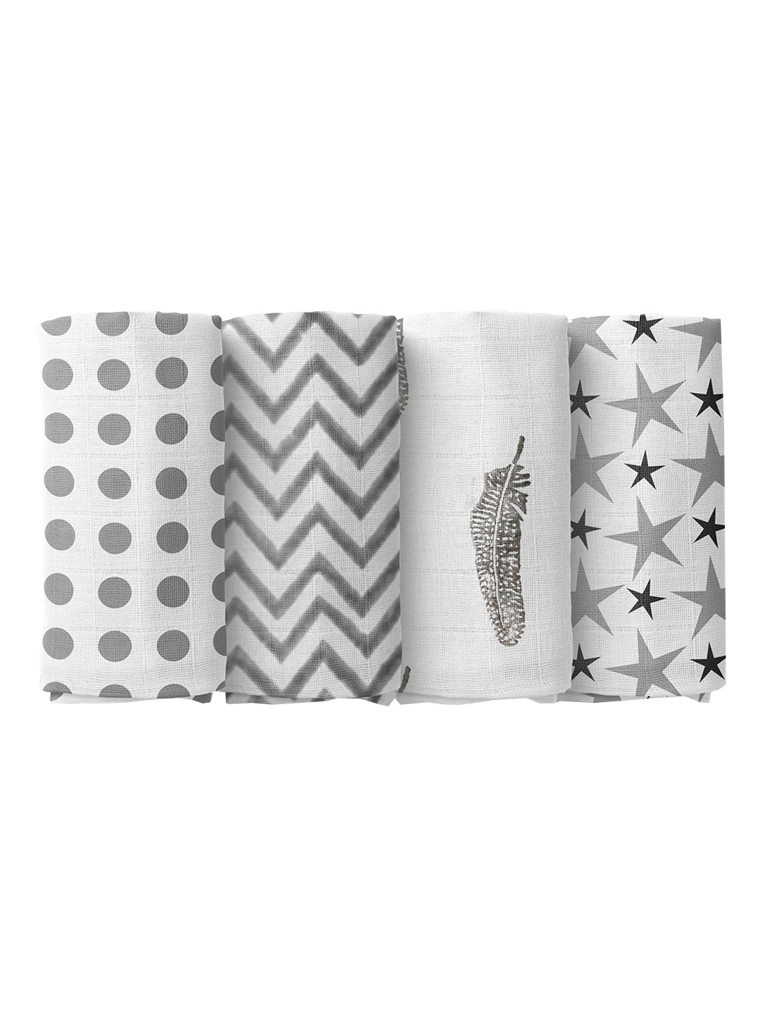 

Moms Home Infants Set of 4 Grey & White Printed Organic Cotton Muslin Swaddle
