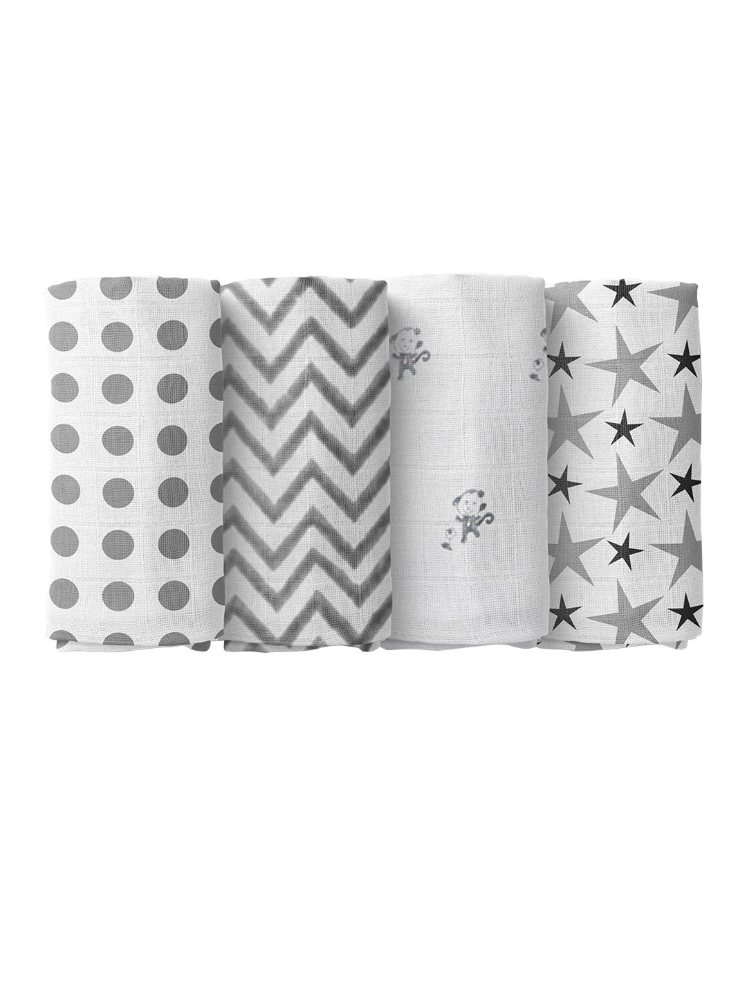 

Moms Home Infants Kids Set Of 4 Grey & White Organic Cotton Muslin Swaddle