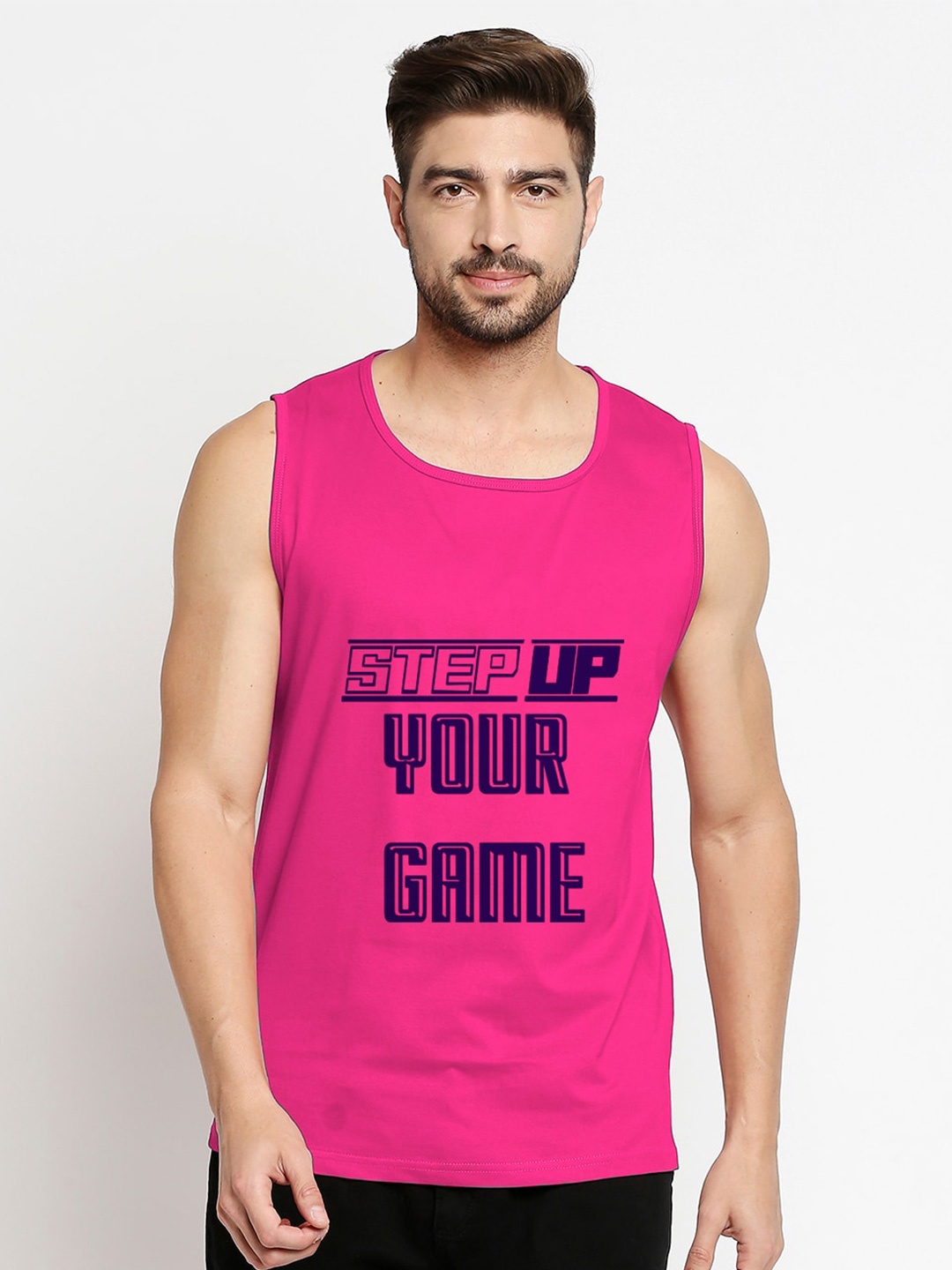 

Blacksmith Men Pink & Yellow Printed Round Neck Cotton Training or Gym T-shirt