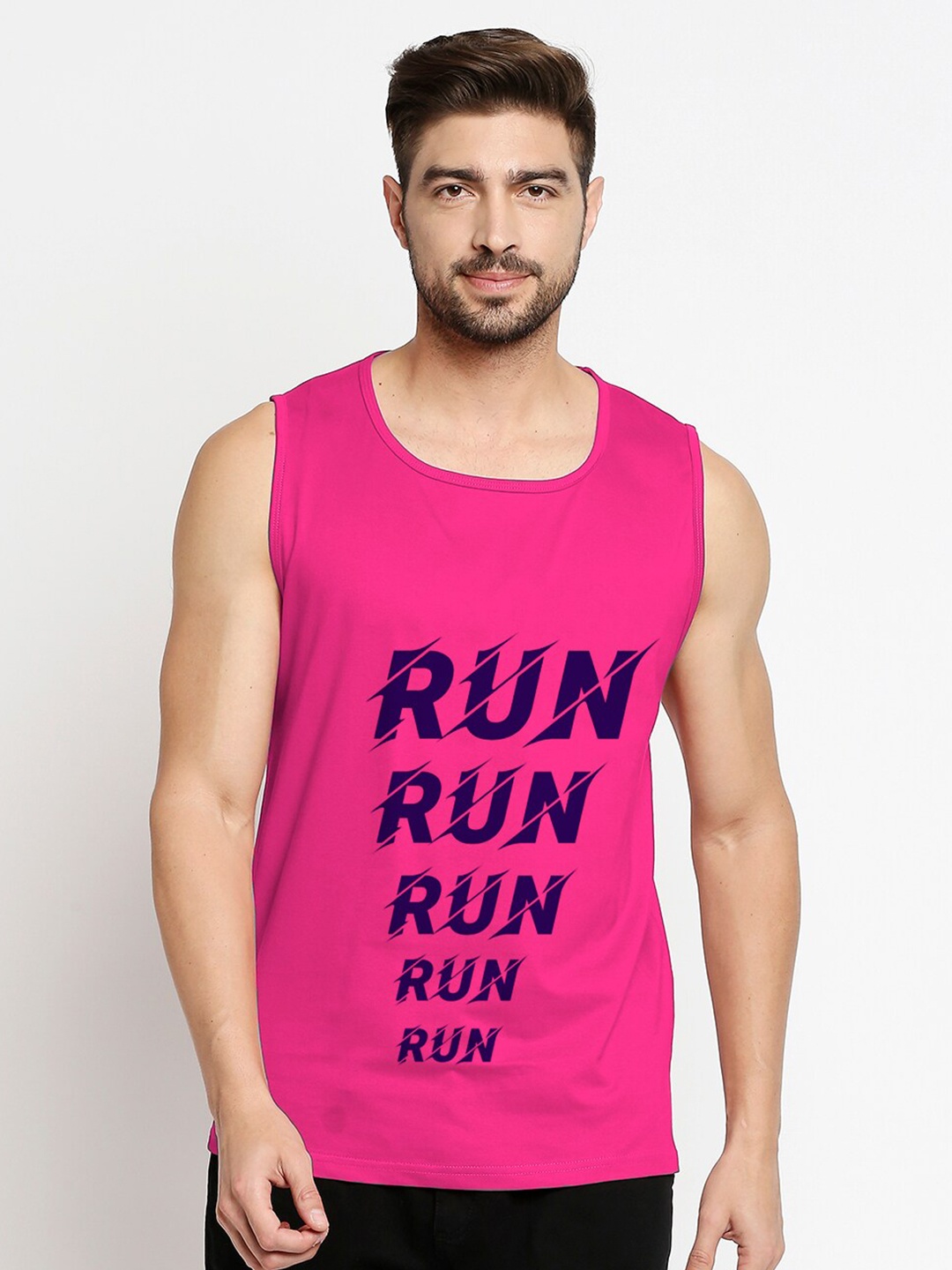 

Blacksmith Men Fuchsia Typography Printed Cotton Training or Gym T-shirt