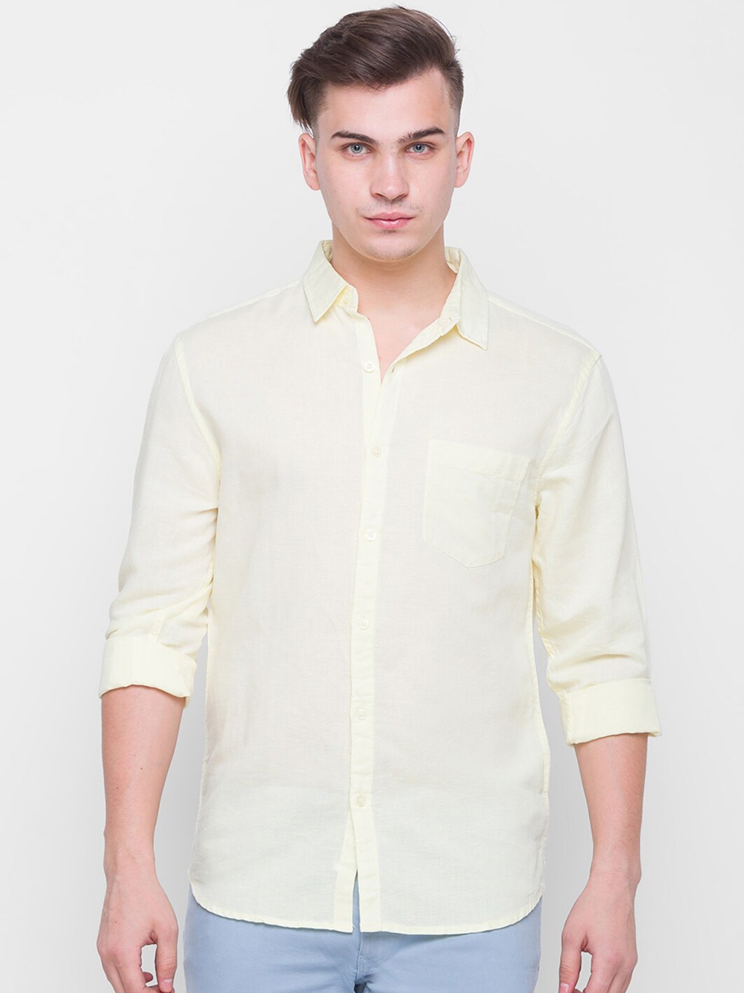 

Globus Men Yellow Standard Pure Cotton Casual Shirt