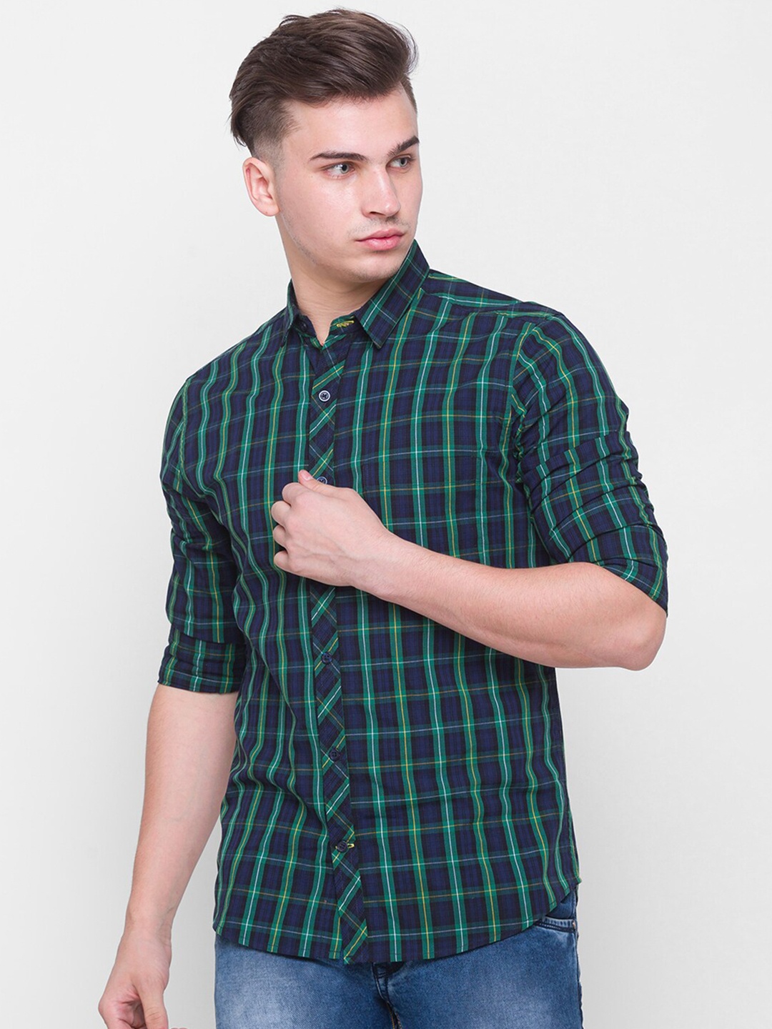 

Globus Men Green Standard Checked Casual Shirt