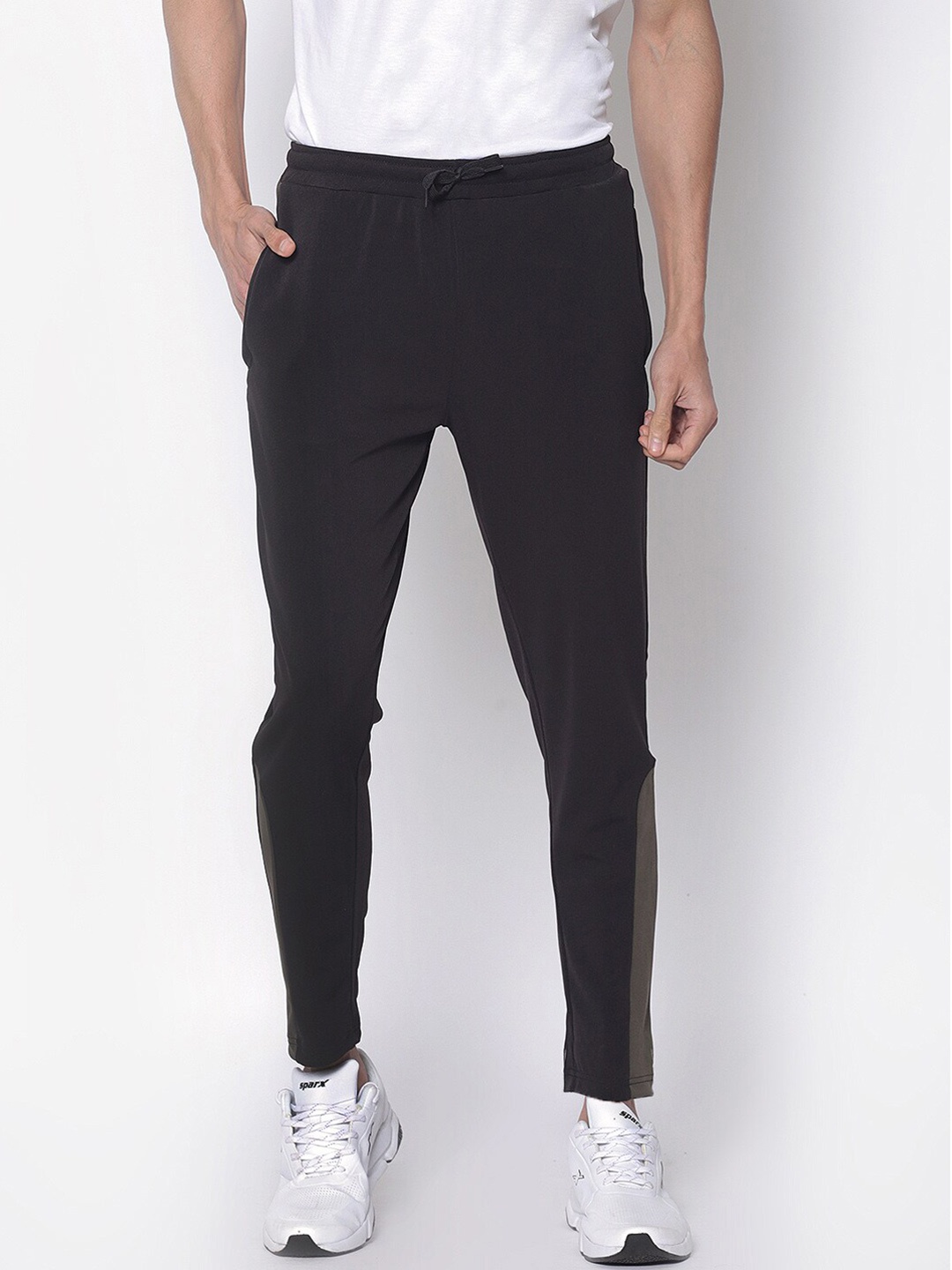 

American-Elm Men Black & Olive Green Slim-Fit Quick Dry Track Pants