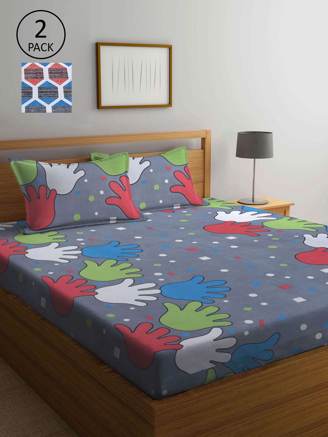 

KLOTTHE Multi Color Abstract Printed 210 TC 2 King Bedsheets with 4 Pillow Covers