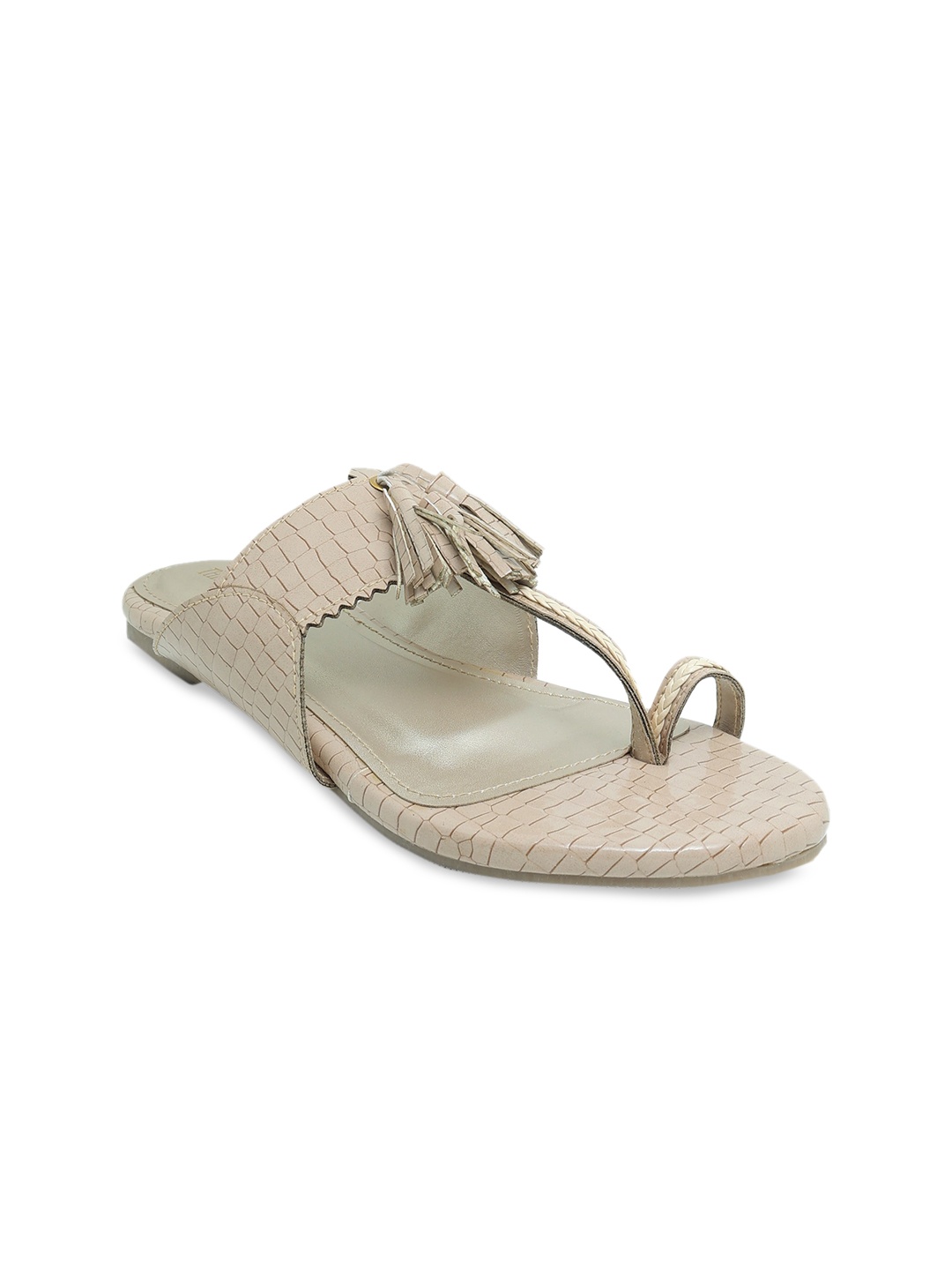 

Thread Stories Women Beige T-Strap Flats with Tassels
