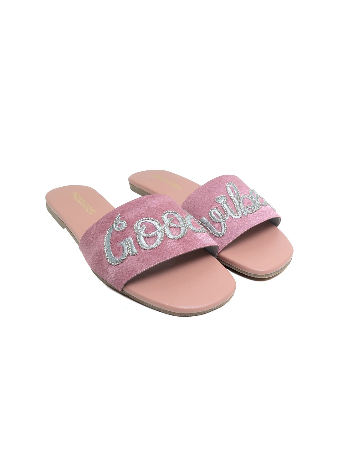 

Thread Stories Women Peach-Coloured Embellished Open Toe Flats
