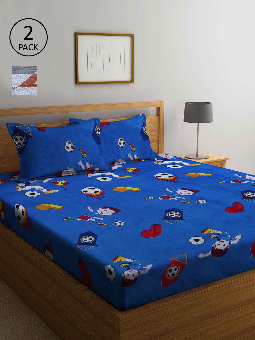 

KLOTTHE Blue & Grey Geometric 210 TC 2 King Bedsheet with 4 Pillow Covers