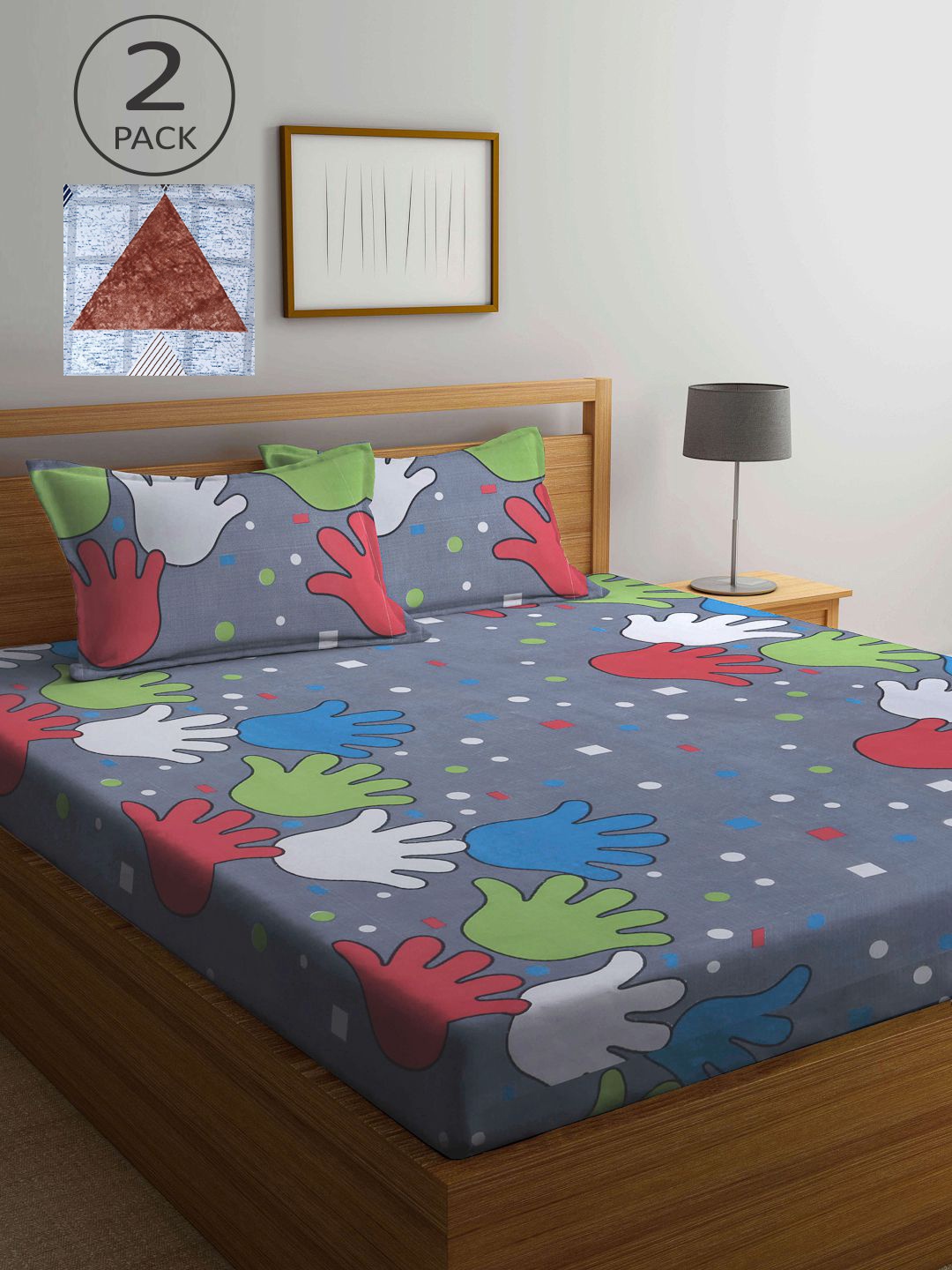 

KLOTTHE Grey & Blue Cartoon Characters 210 TC 2 King Bedsheet with 4 Pillow Covers