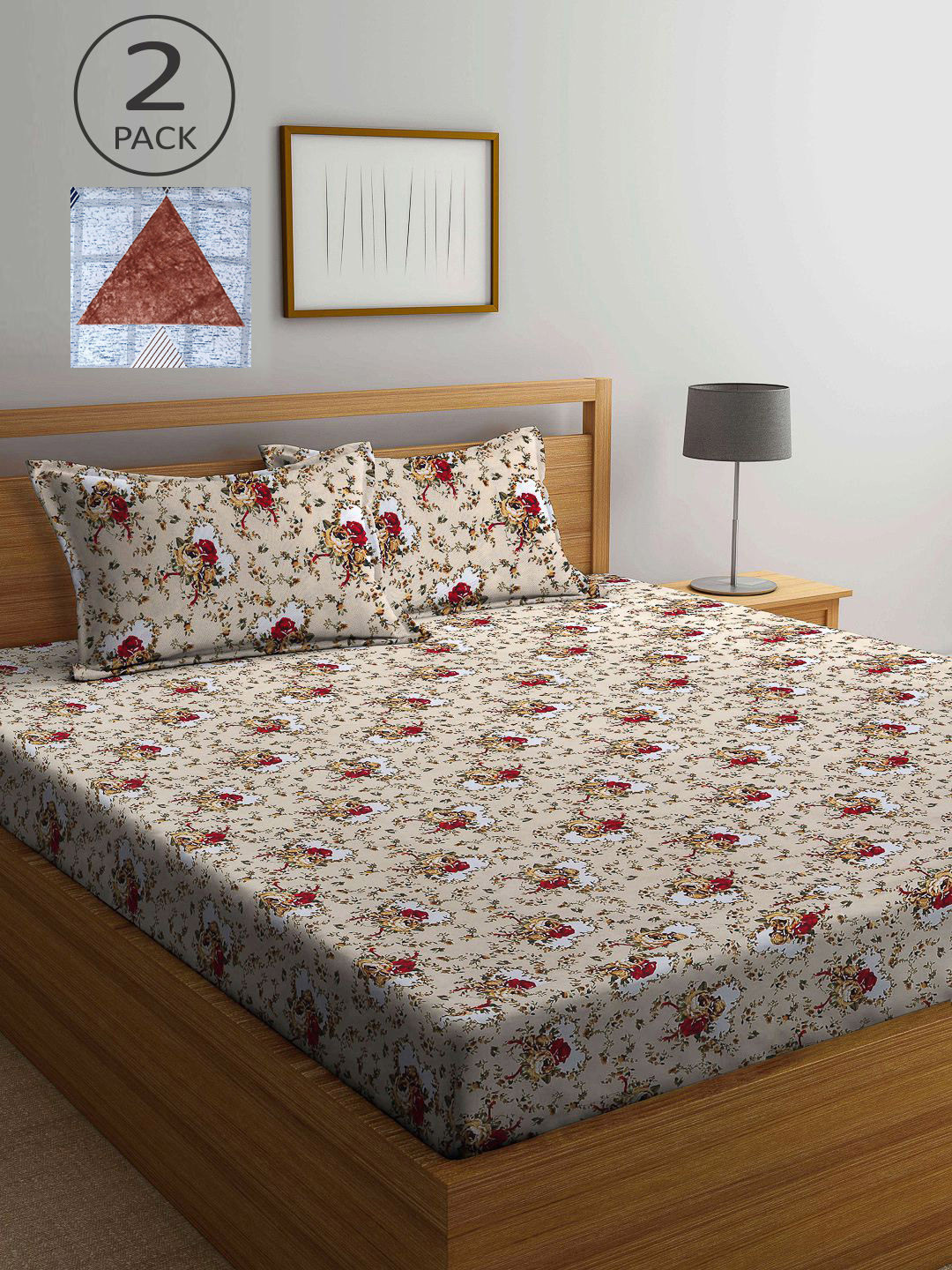 

KLOTTHE Blue & Beige Printed 210 TC 2 King Bedsheet with 4 Pillow Covers