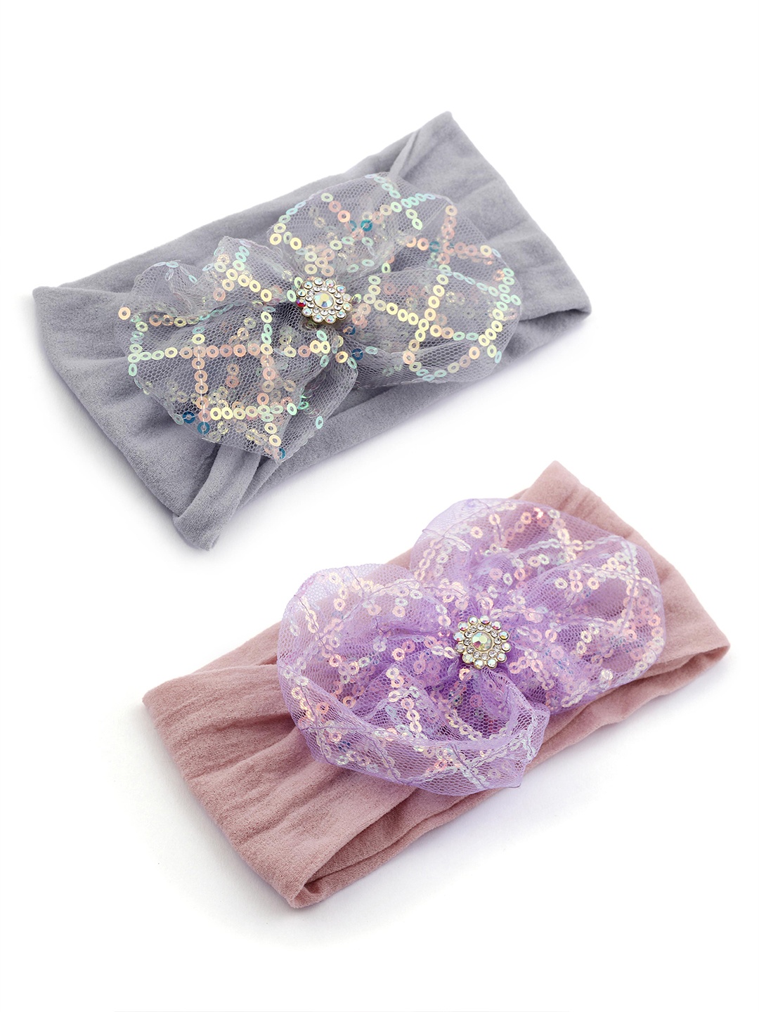 

EL REGALO Girls Pink & Grey Set of 2 Lace Hairband