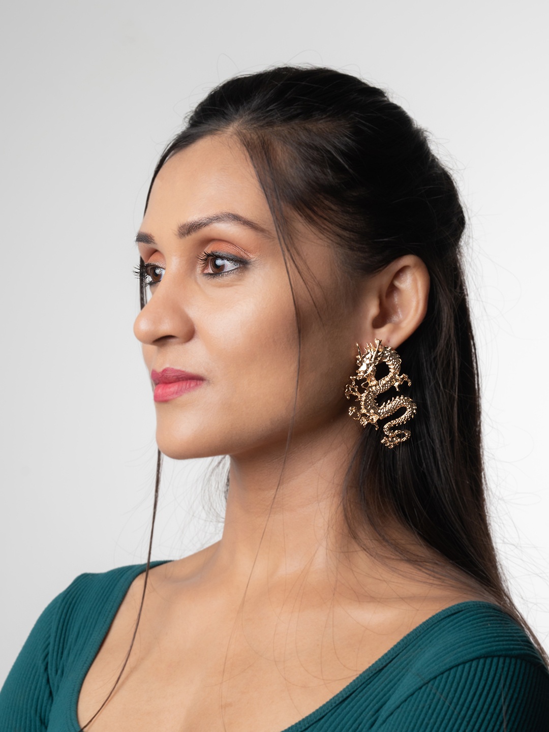 

WHITE LIES Gold-Toned Contemporary Dragon Drop Earrings