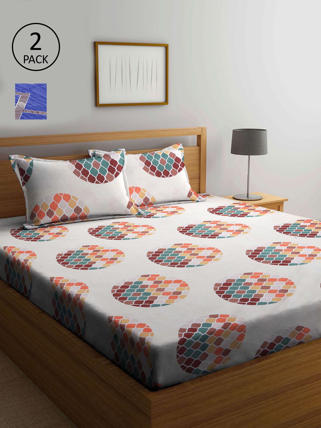 

KLOTTHE Multicoloured Geometric 210 TC Set Of 2 King Bedsheet with 4 Pillow Covers, Multi